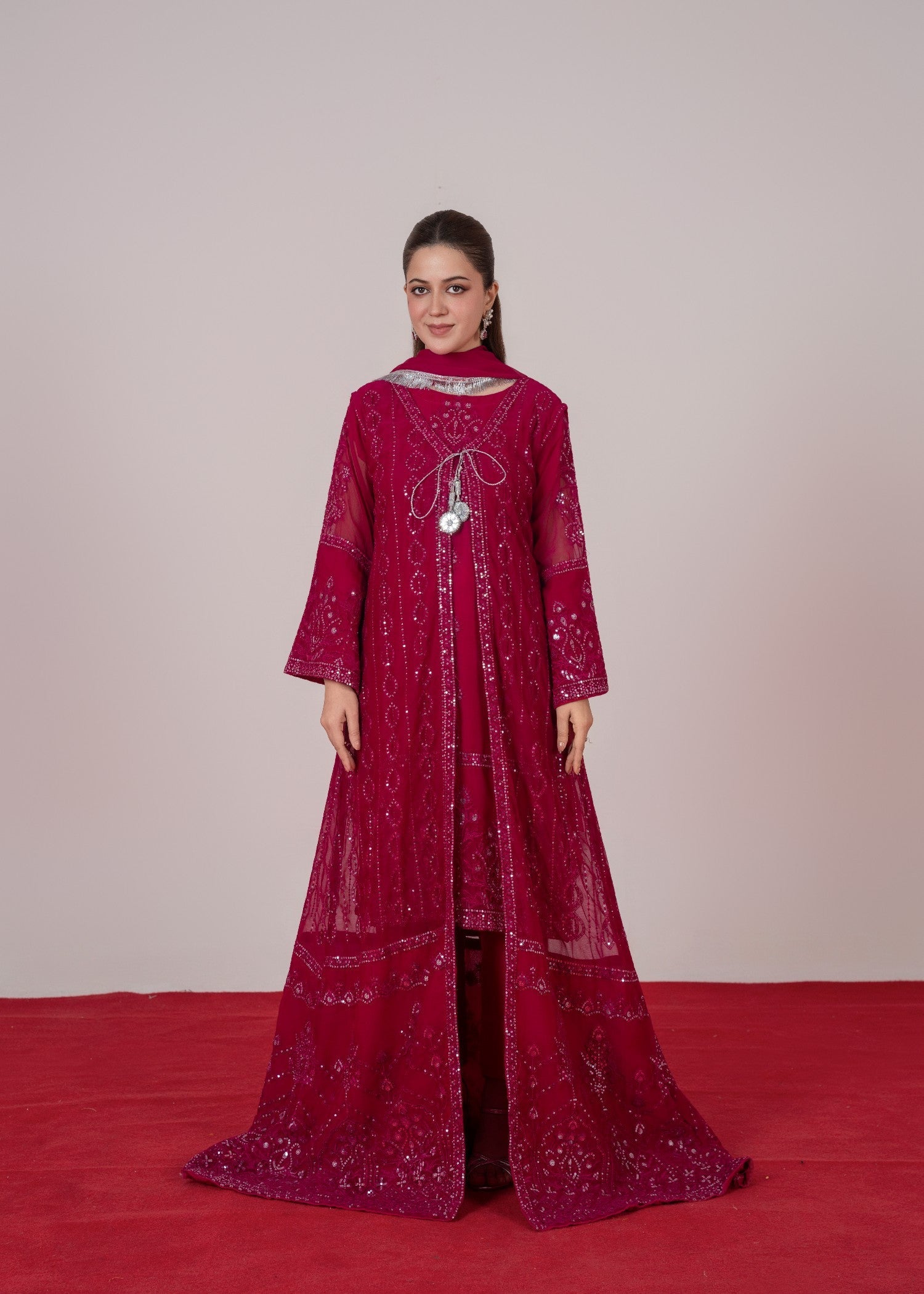 chiffon Gown in Hot pink red