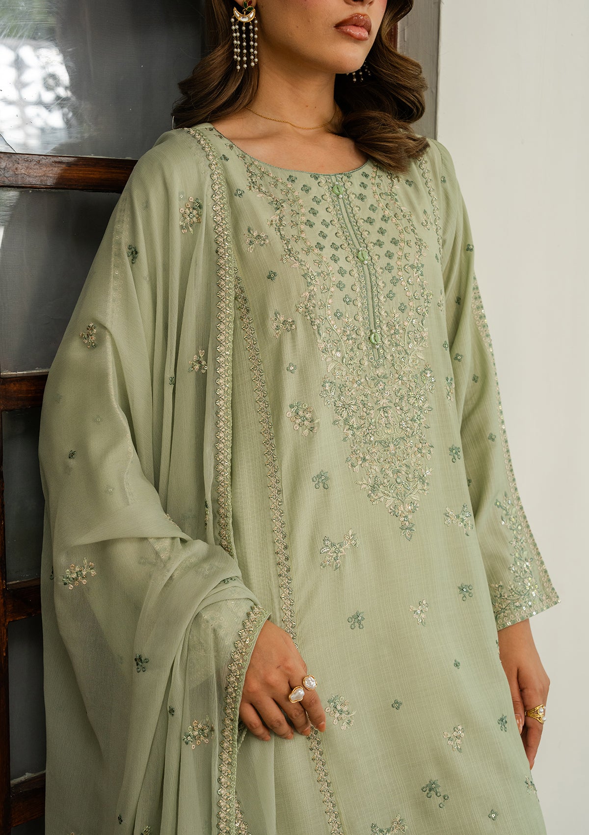 viscose Kurta Set in Pistachio green