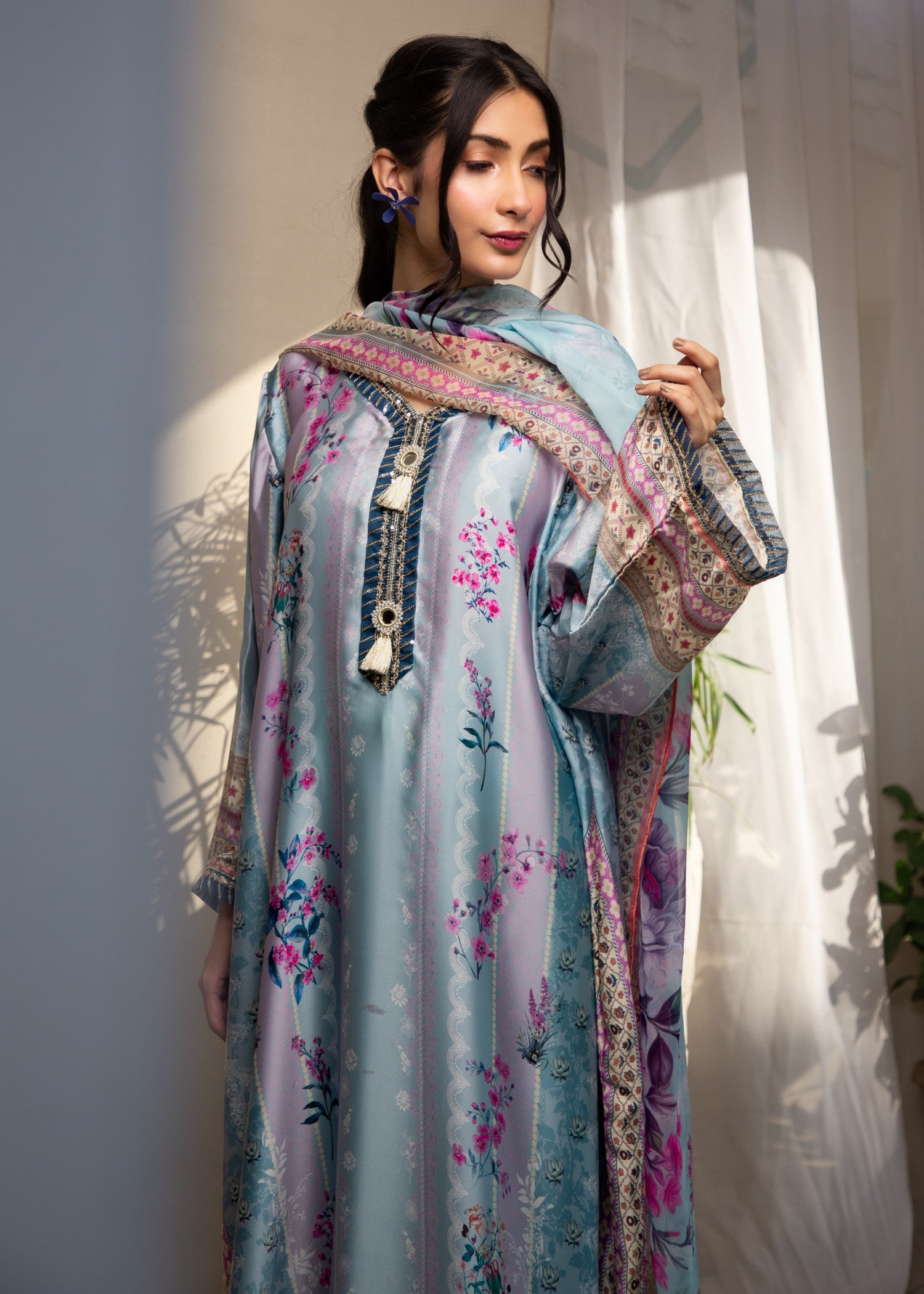 silk charmeuse Kaftan in Multi