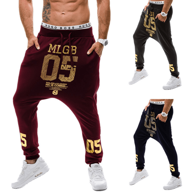 Men'S Harem Pants Alphabet Print Low-Grade Baggy Pants