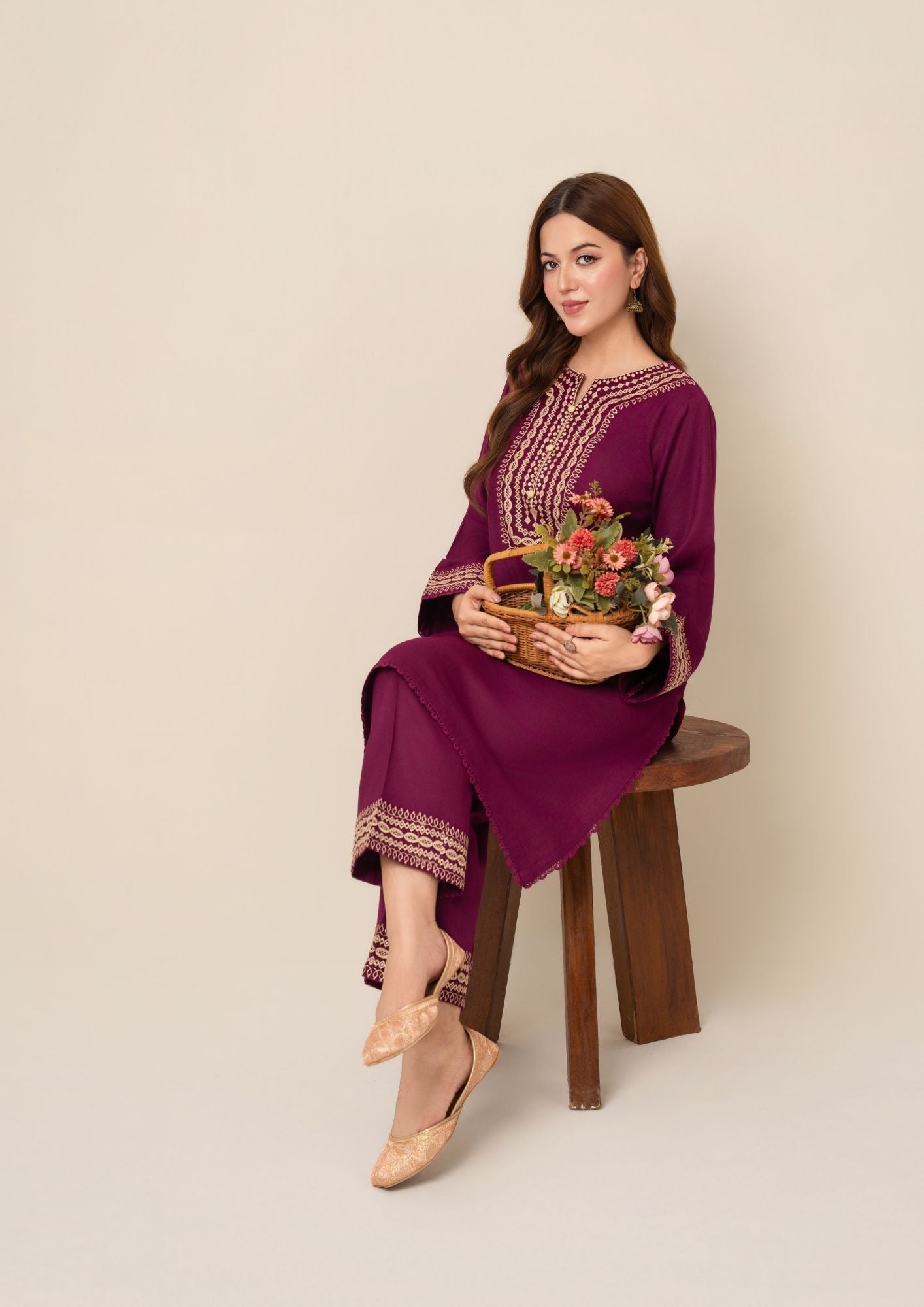 dhanak wool Kurta Set in Magenta haze