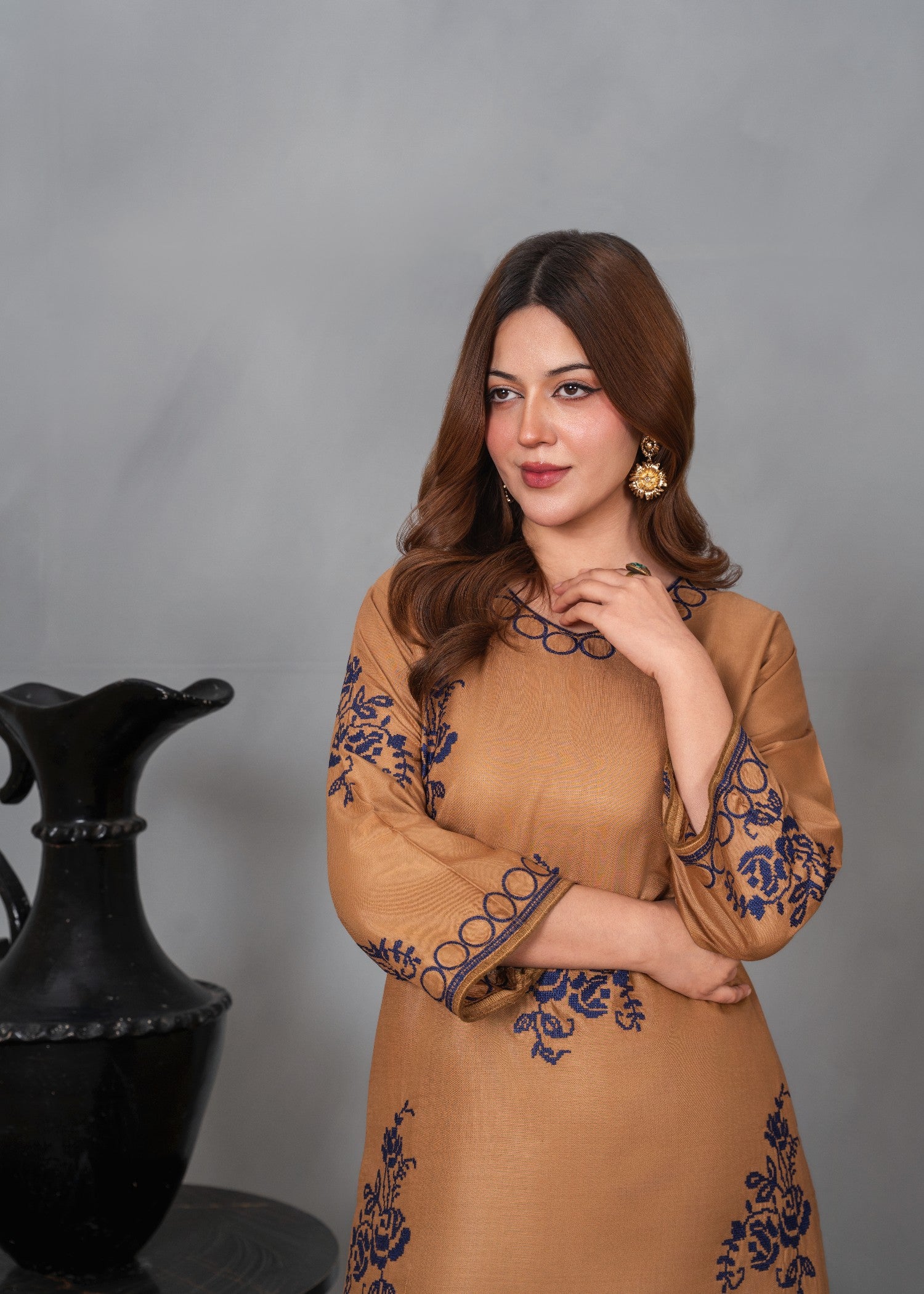 linen Kurta Set in Earth brown