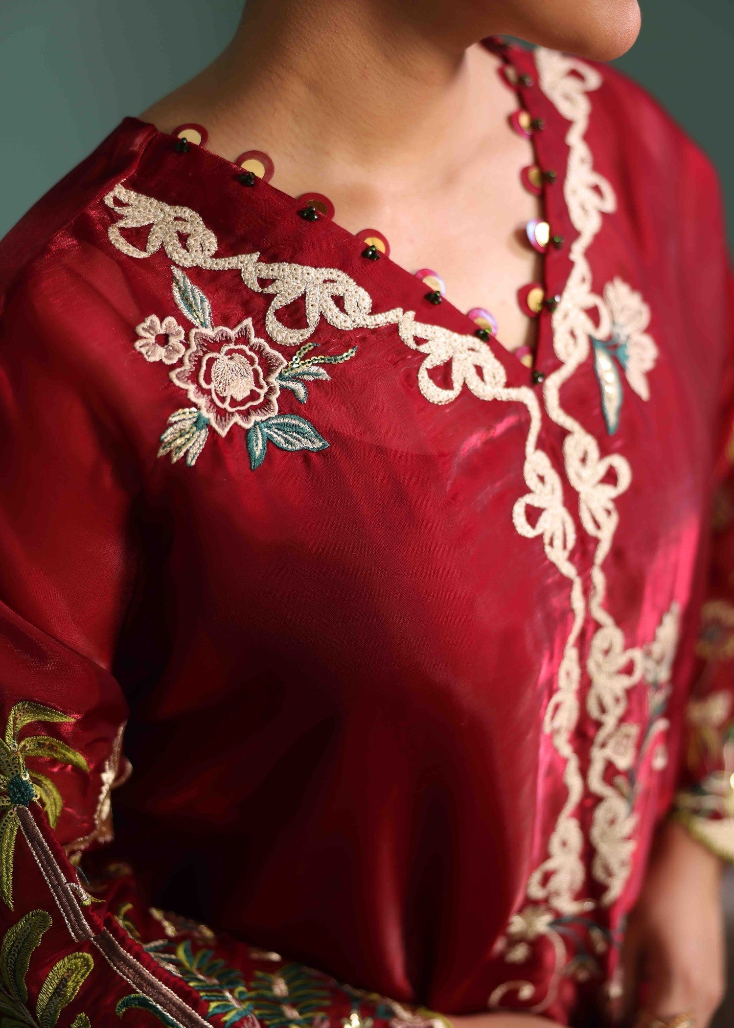 tussar silk Kaftan in Maroon