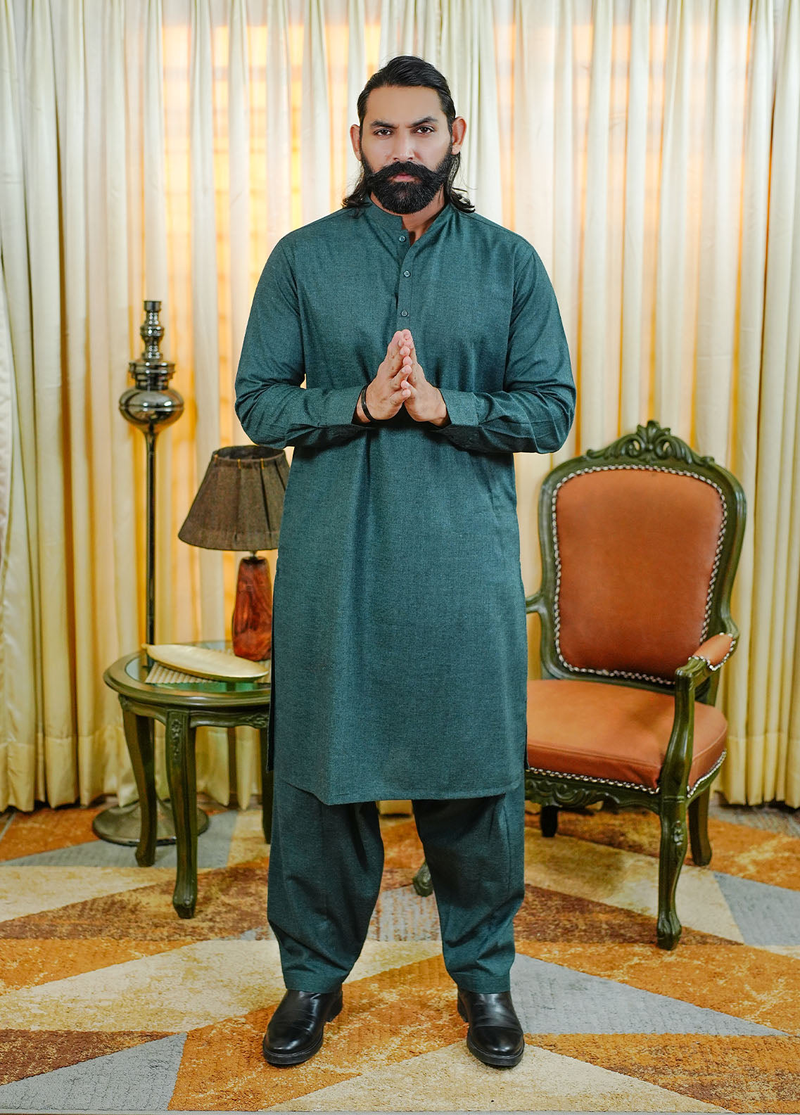 acrylic wool Shalwar Kameez in Sea green
