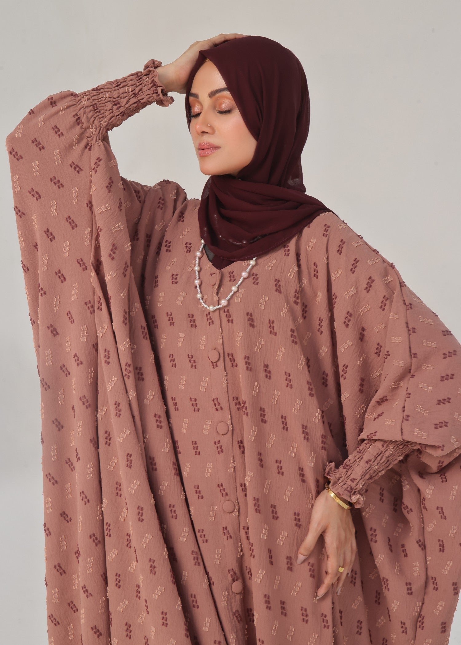 polyester Abaya in Peach pink