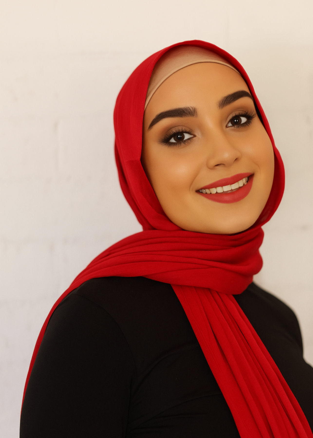 satin crepe Hijab in Red