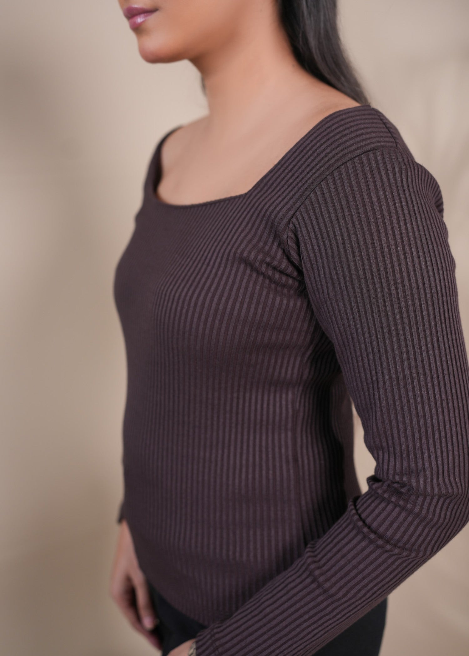 cotton pique Top in Chocolate brown