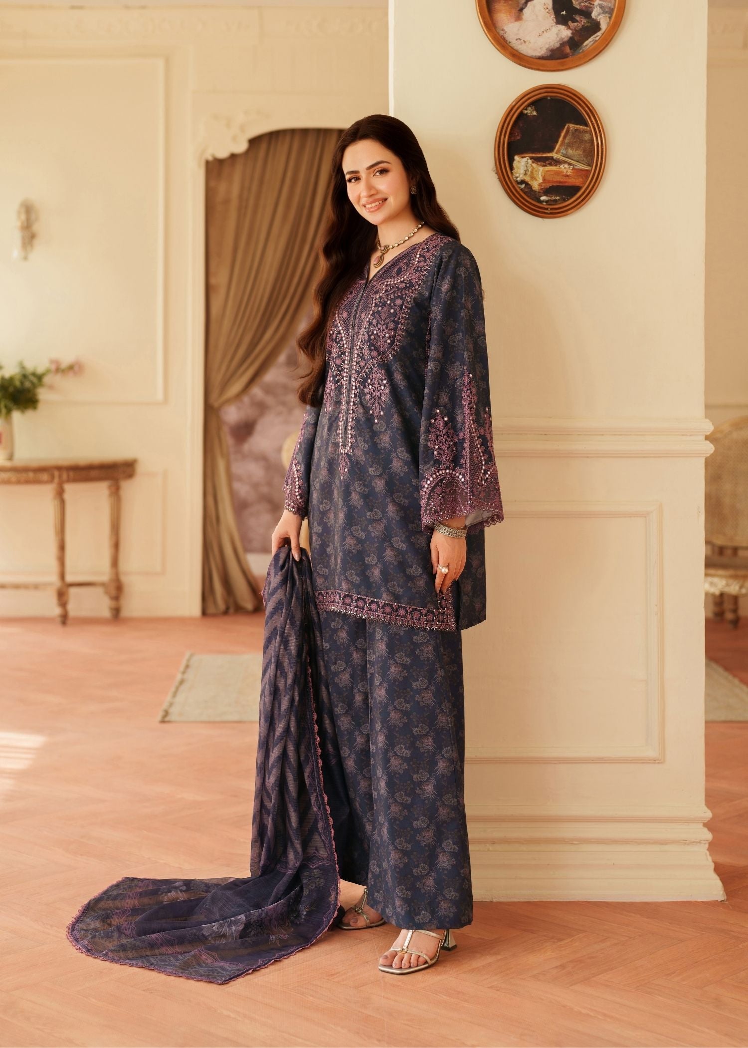 organza Kurta Set in Navy blue
