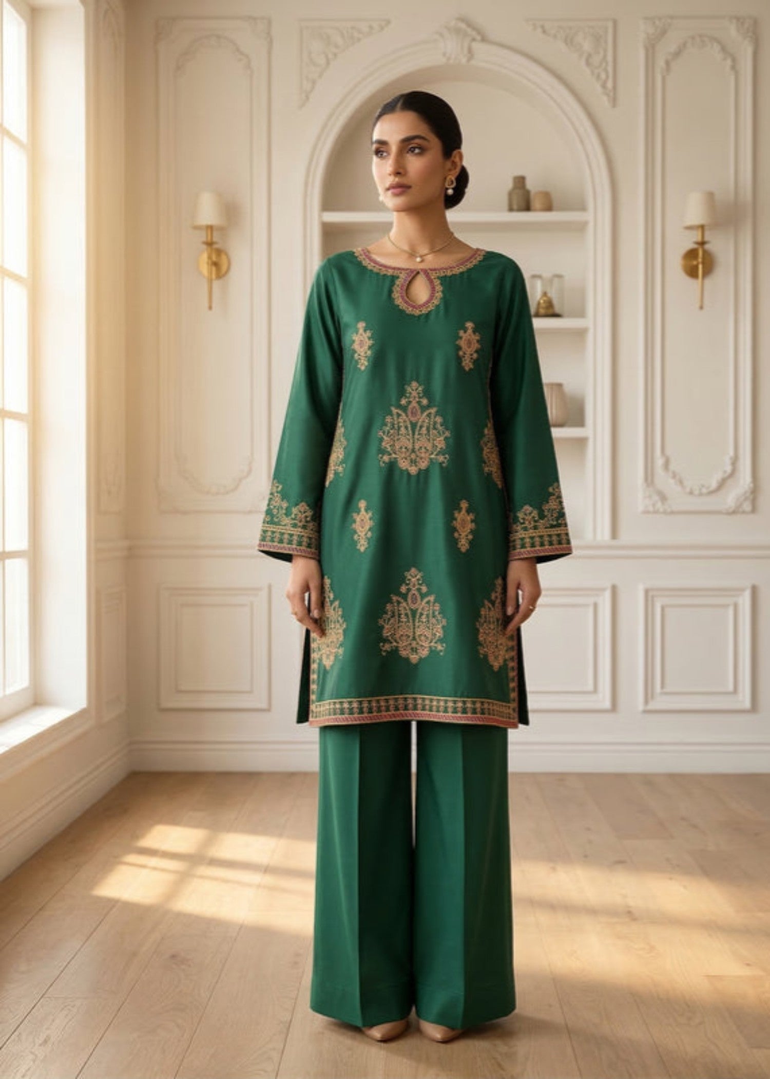 cotton dobby Kurta Set in Apple green