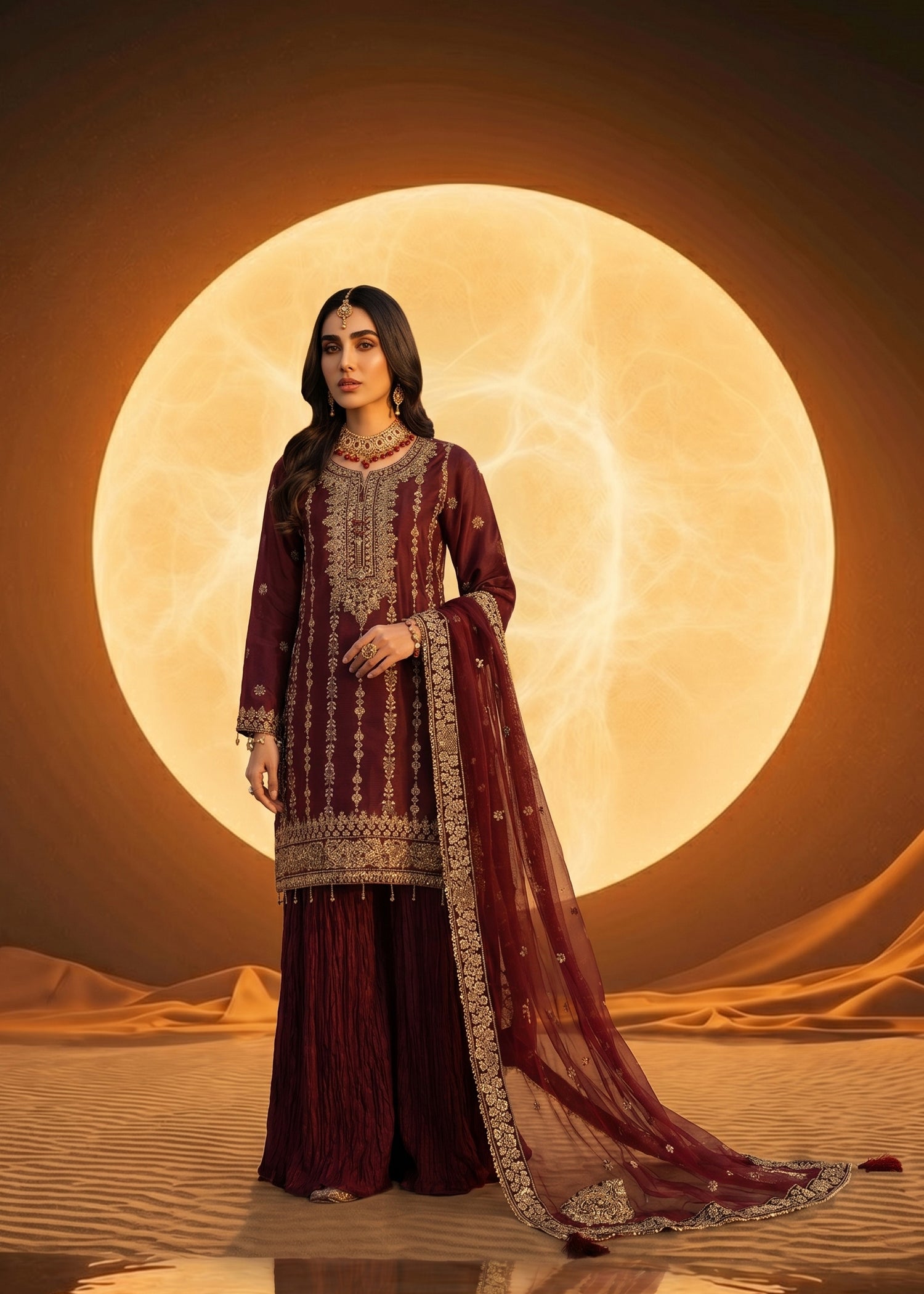 organza Lehenga in Red