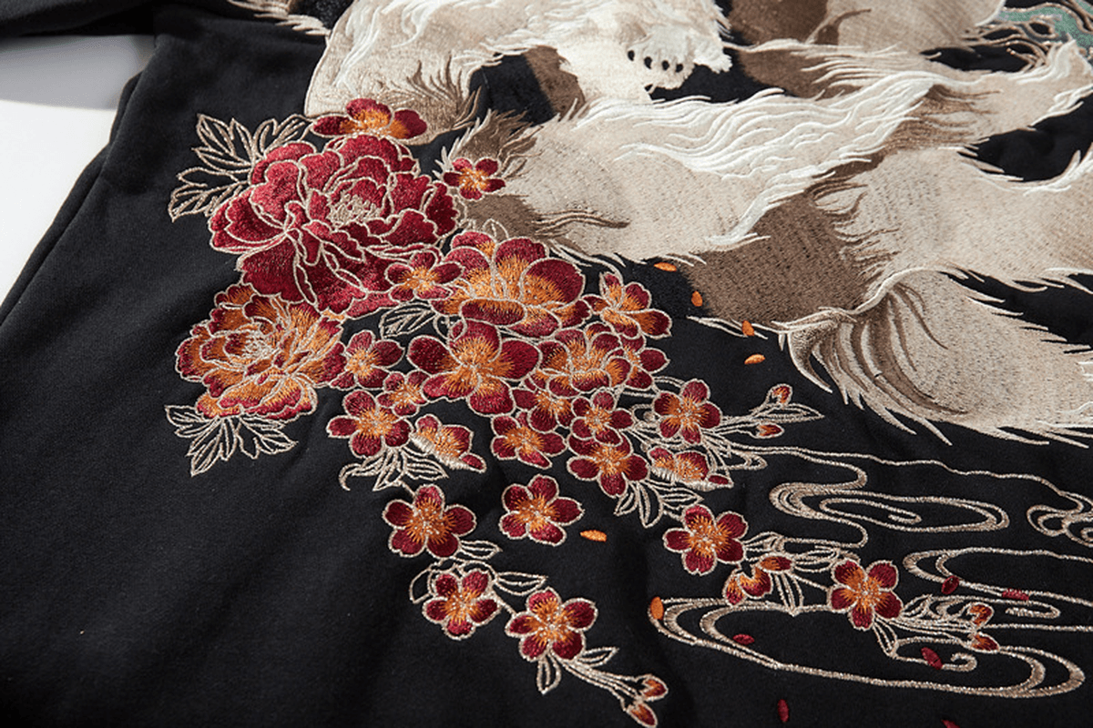 Men'S Hoodie Sweater Chinese Style Full Width Embroidery