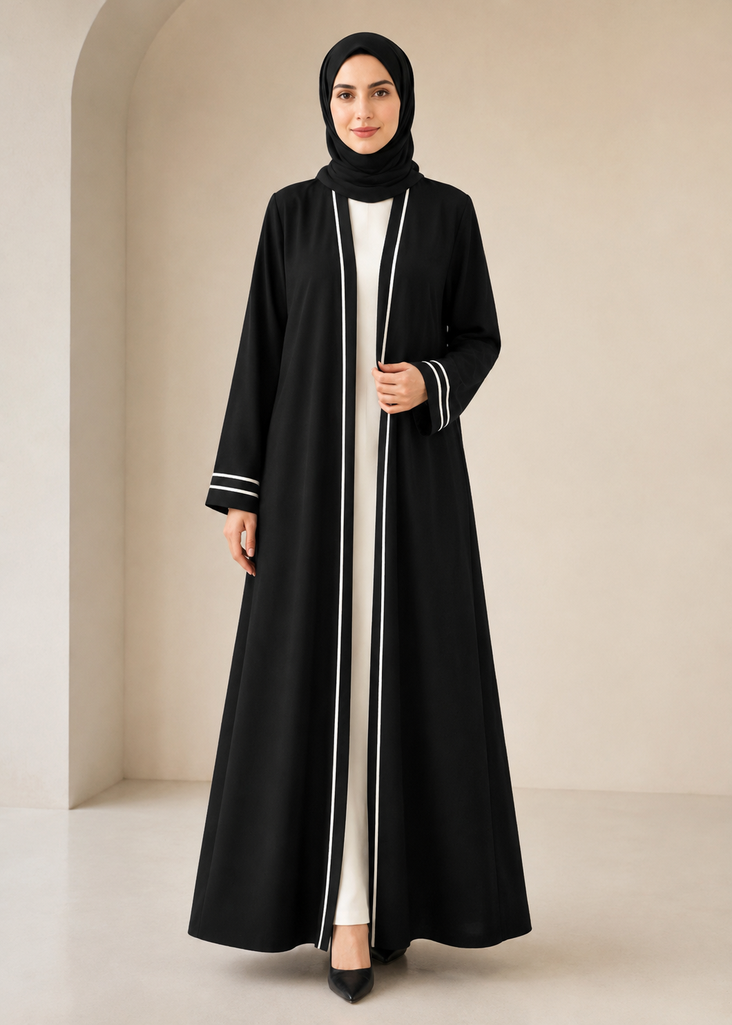nidha Abaya in Black, white
