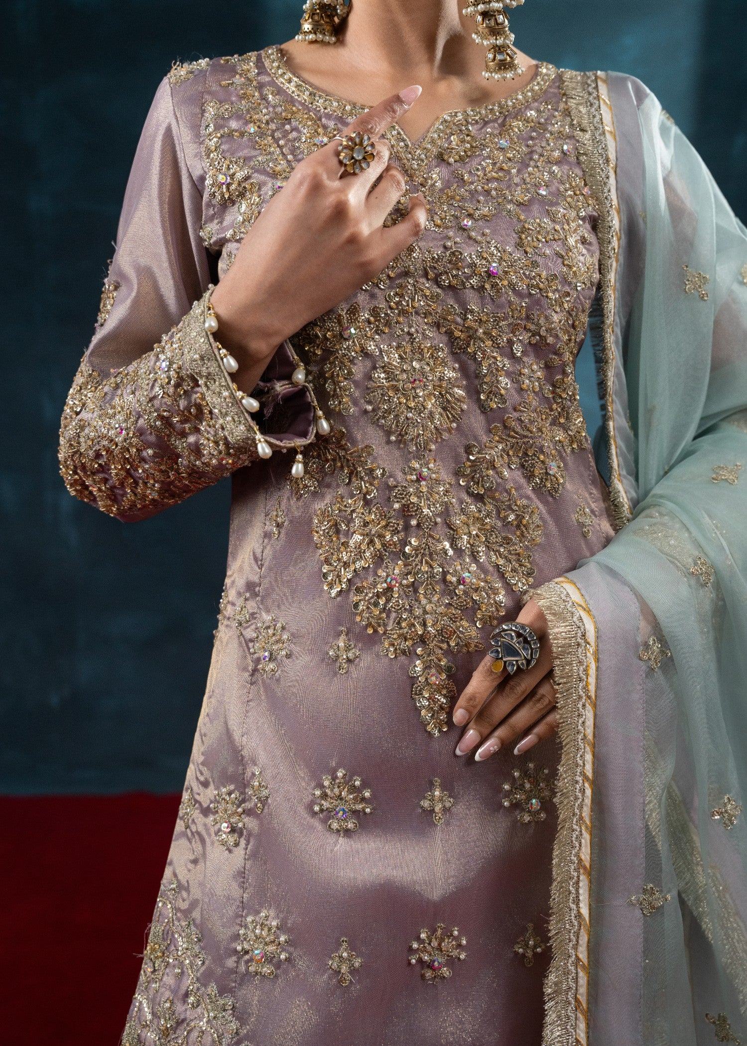 tissue silk Kurta Set in Mauve pink