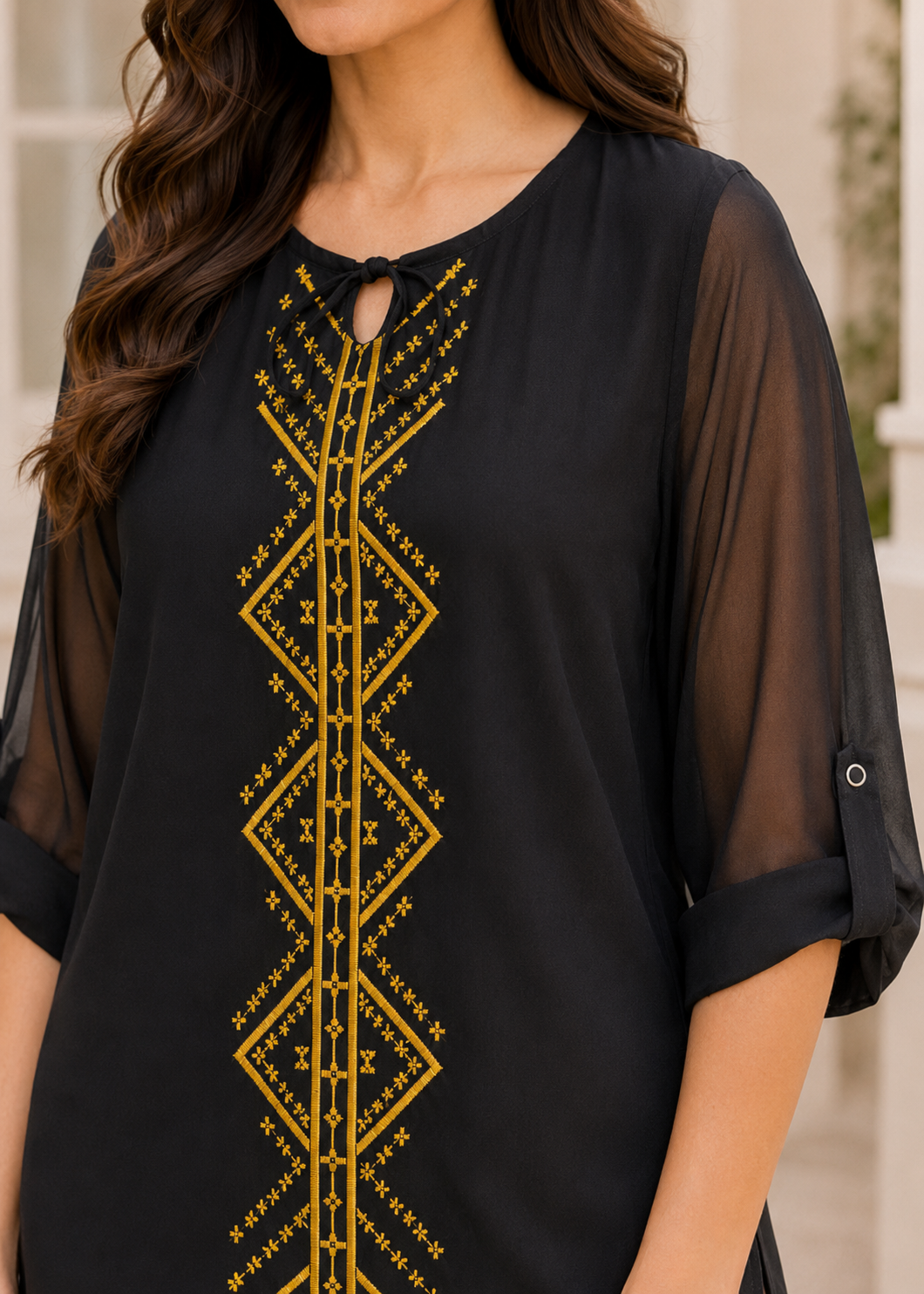 polyester chiffon Top in Black
