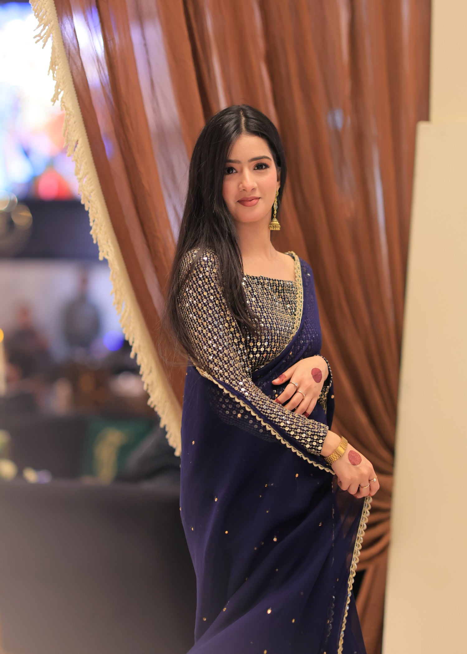 raw silk Saree in Navy blue