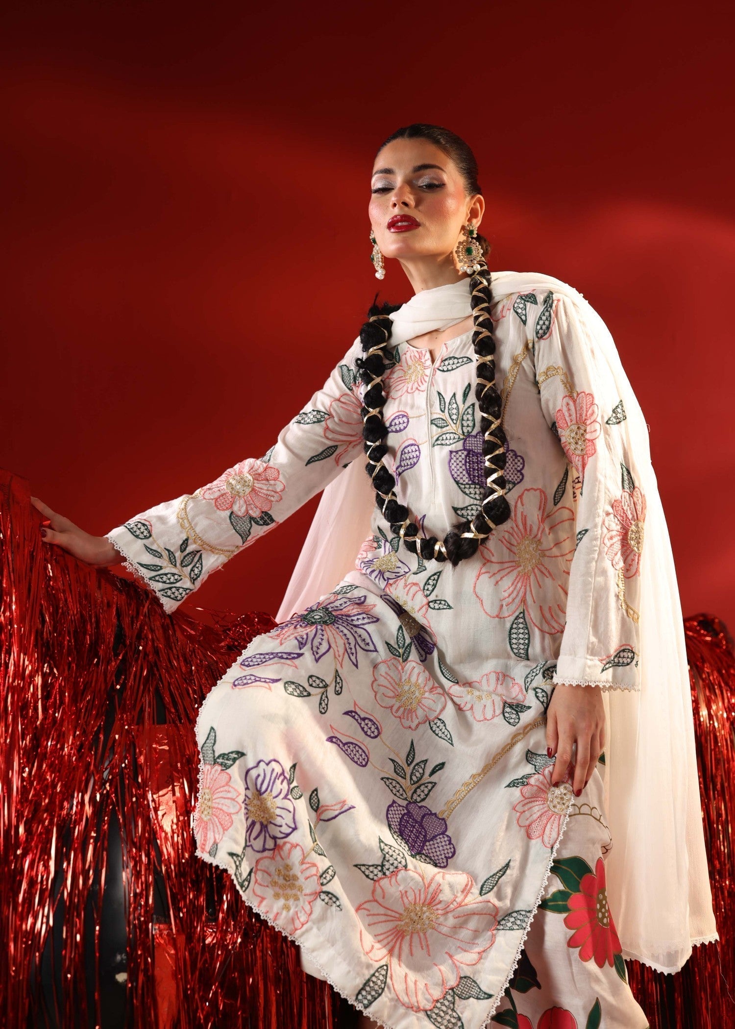 viscose raw silk Kurta Set in Snow
