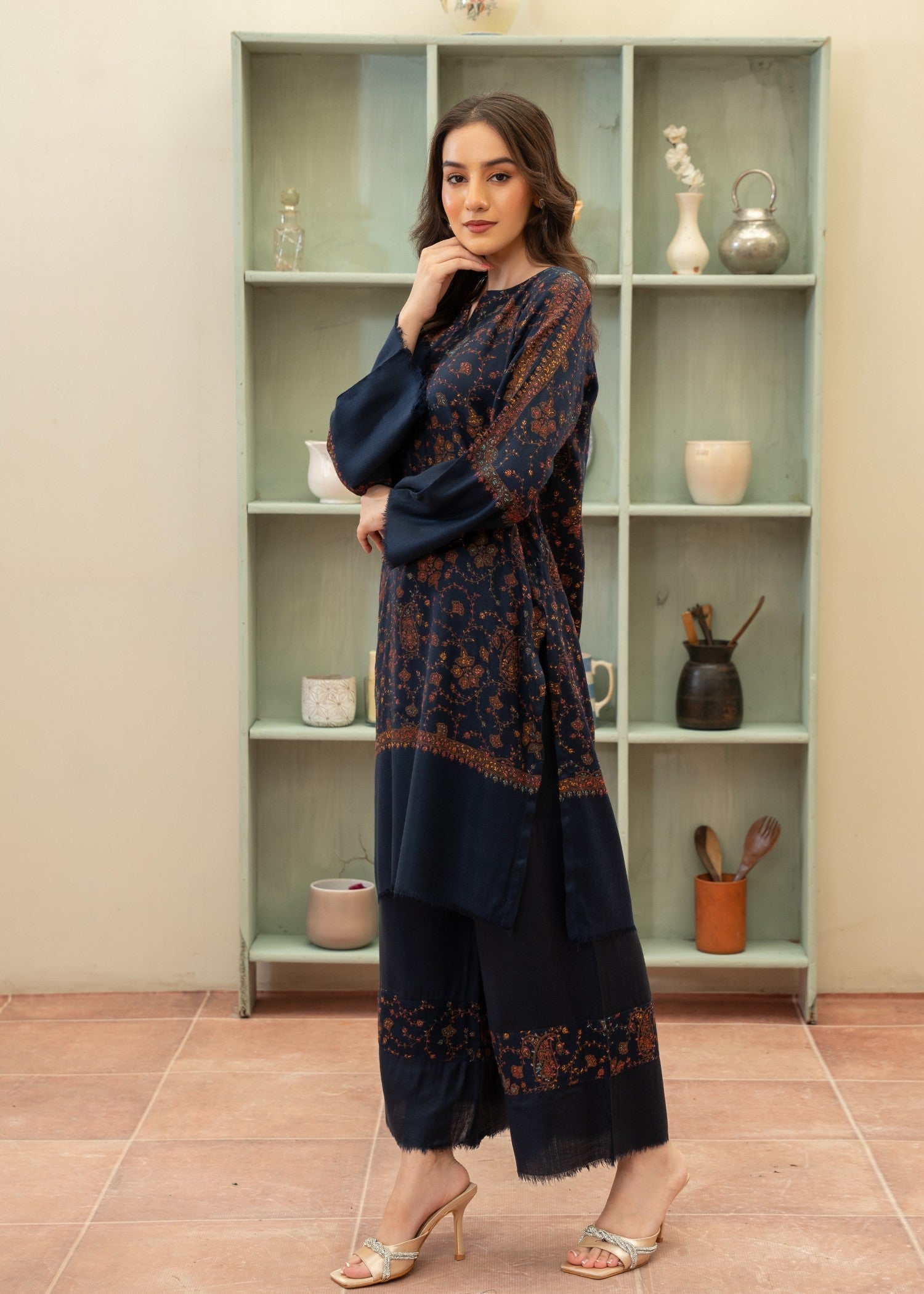 pashmina wool Co Ord Sets in Navy blue