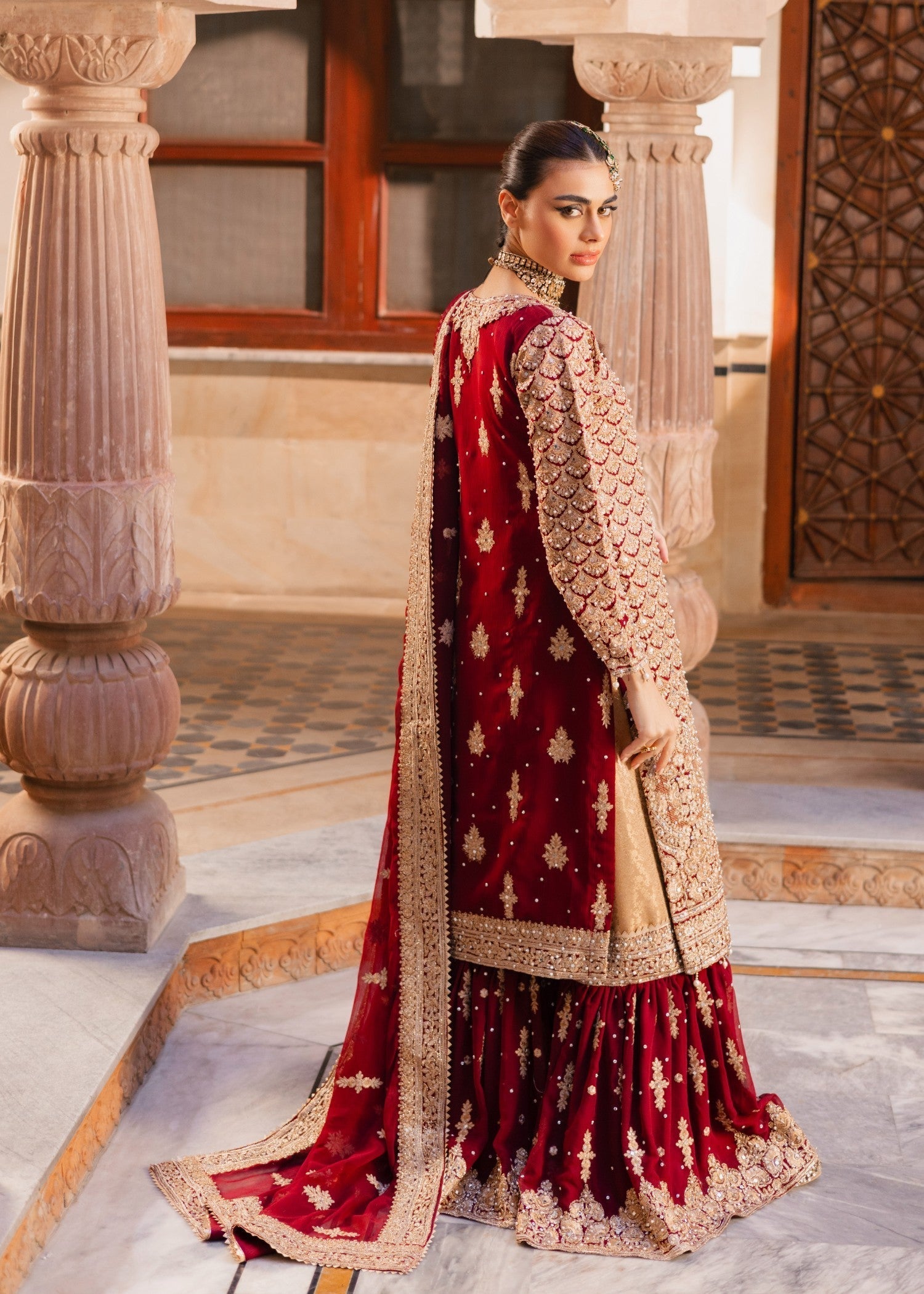 chiffon Gharara in Red