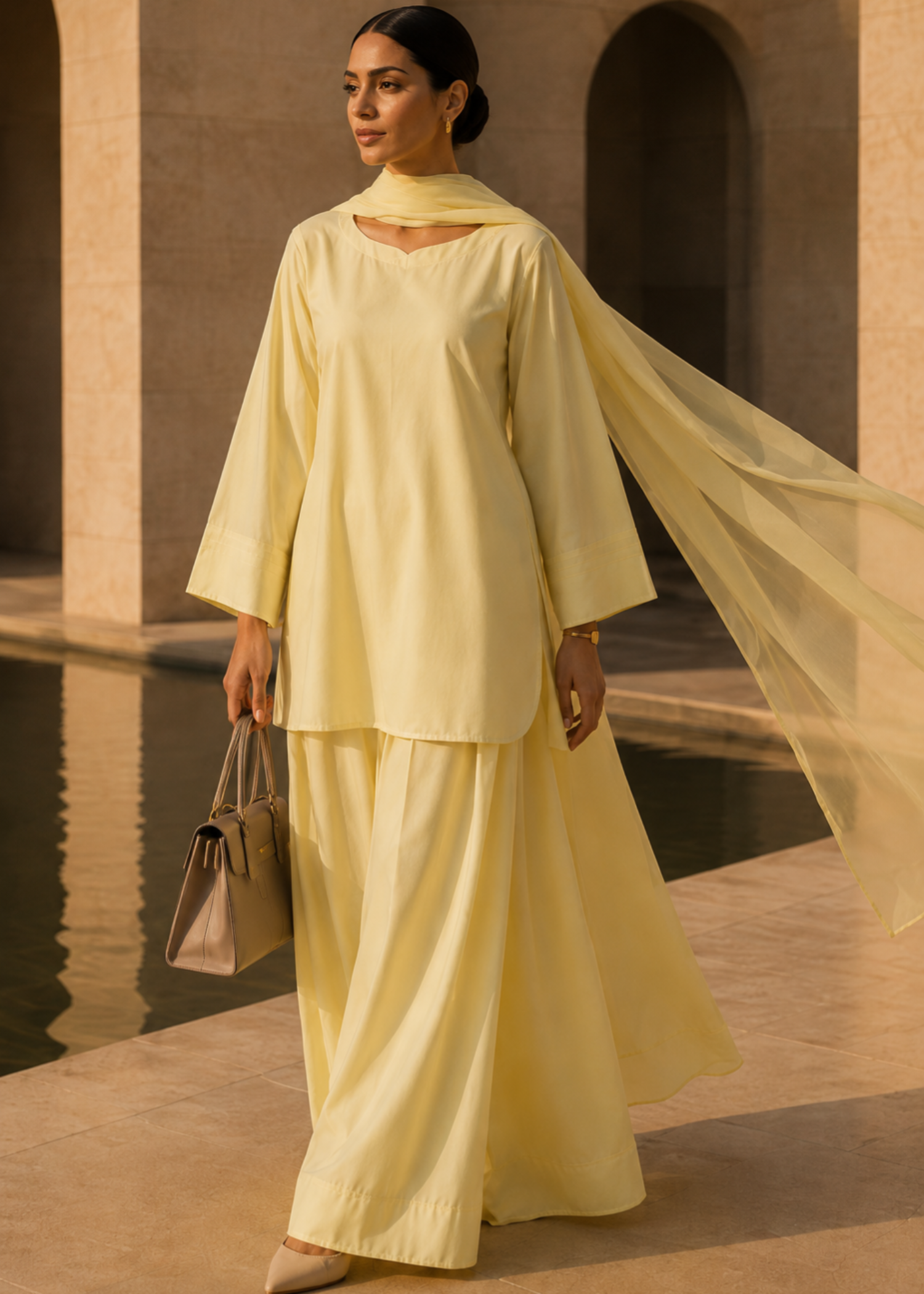 pure cotton Kurta Set in Lemon