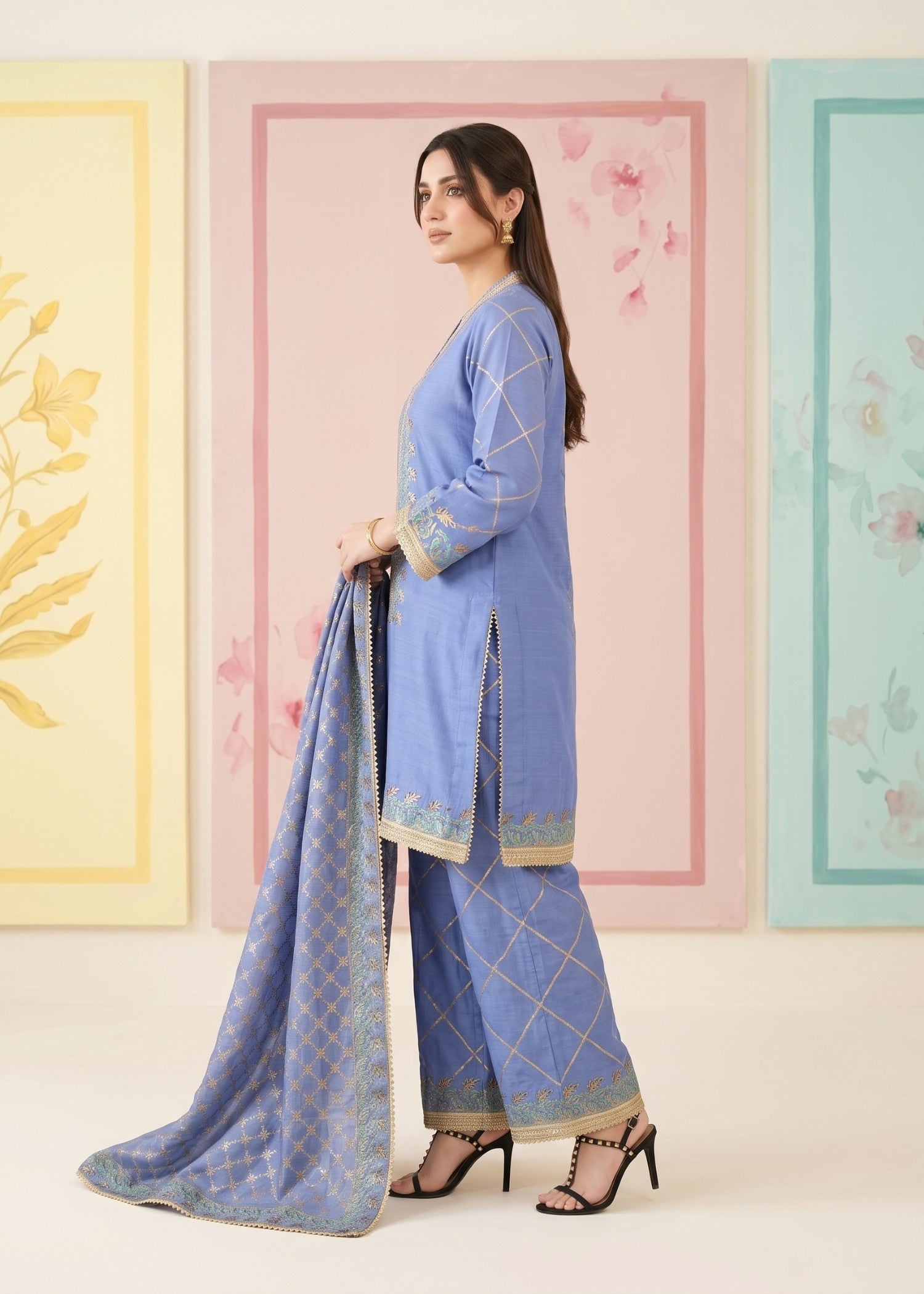 pk raw silk Kurta Set in Cornflower blue