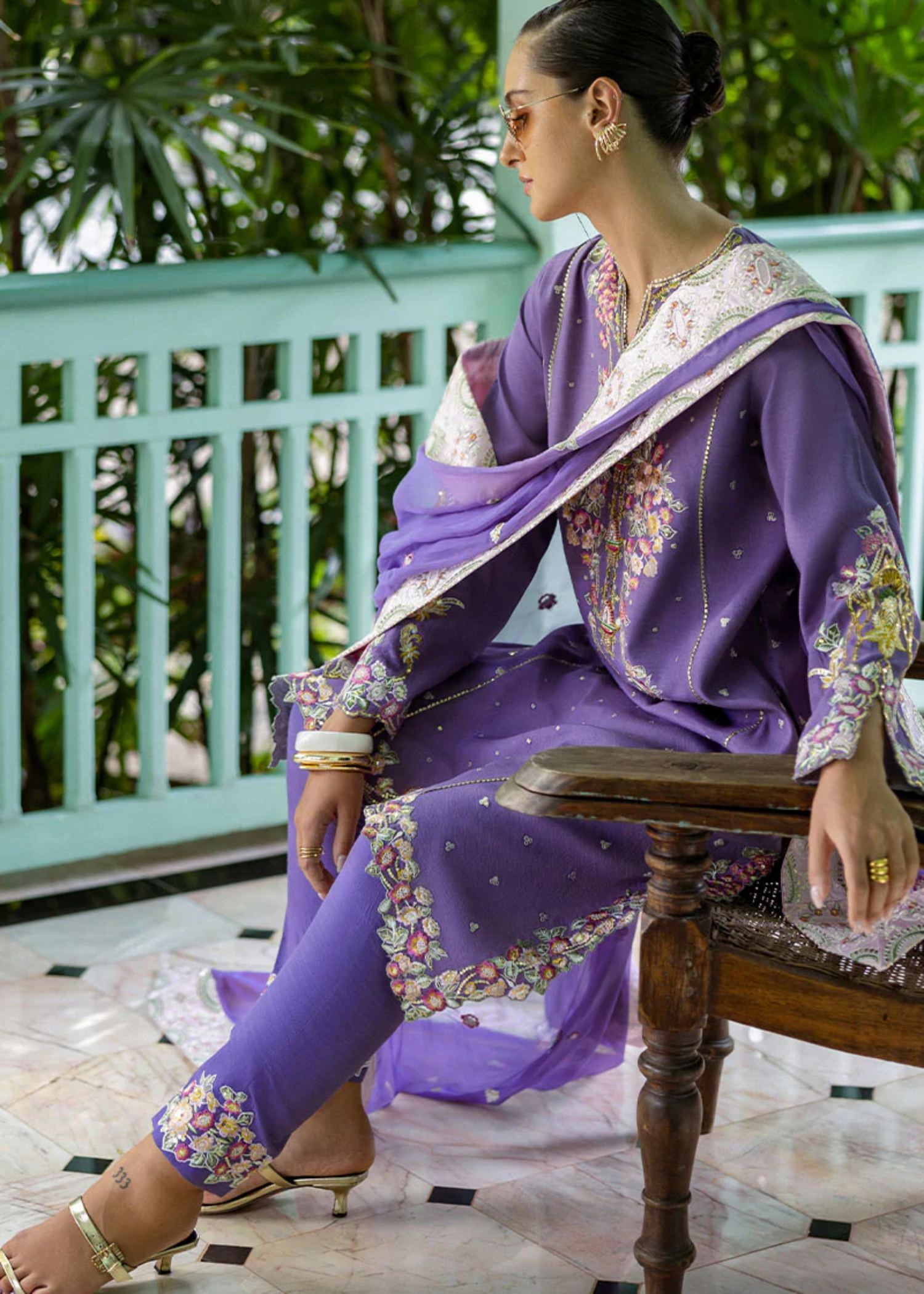 raw silk Kurta Set in Bright lavender