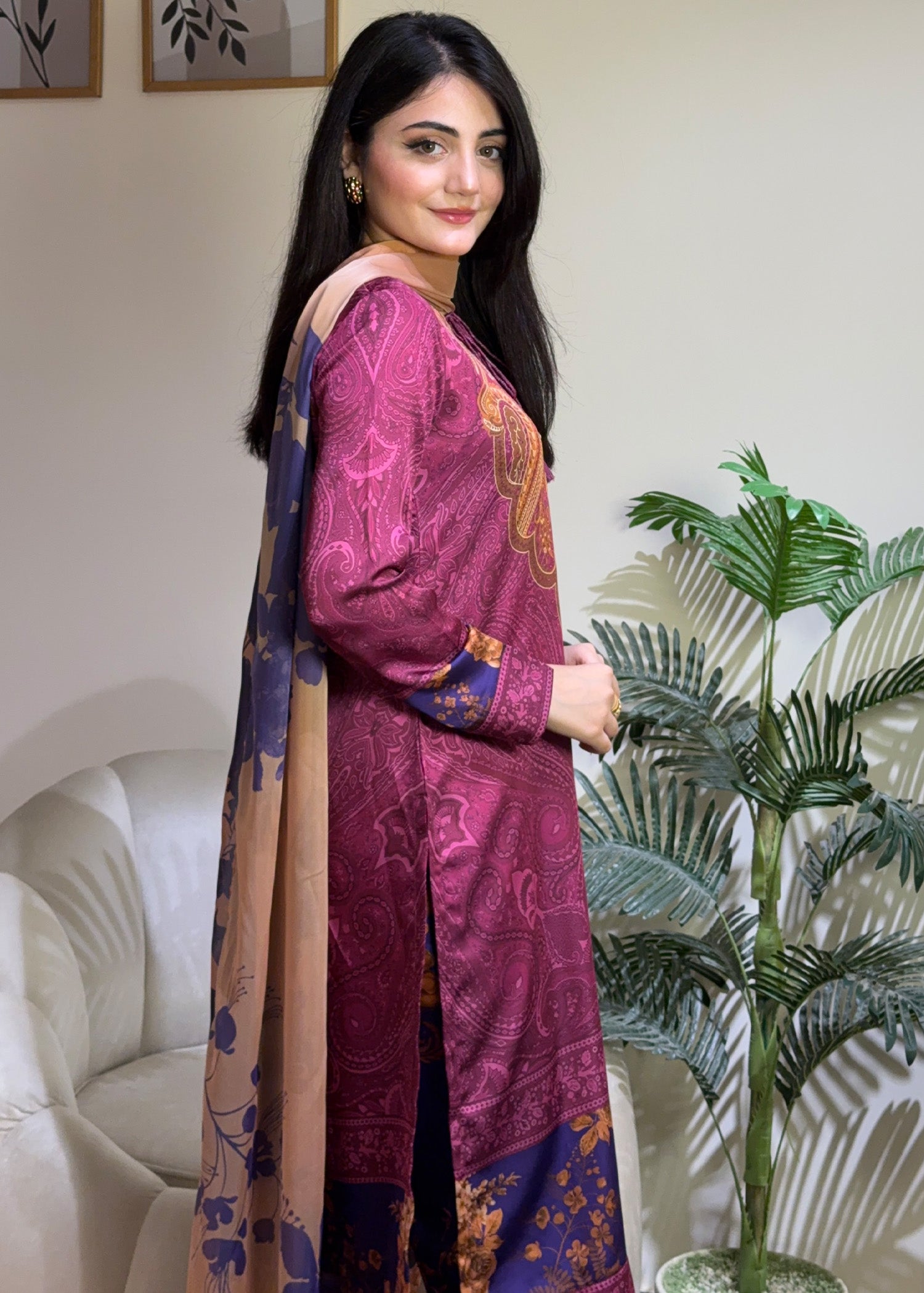 satin silk Kurta Set in Multi