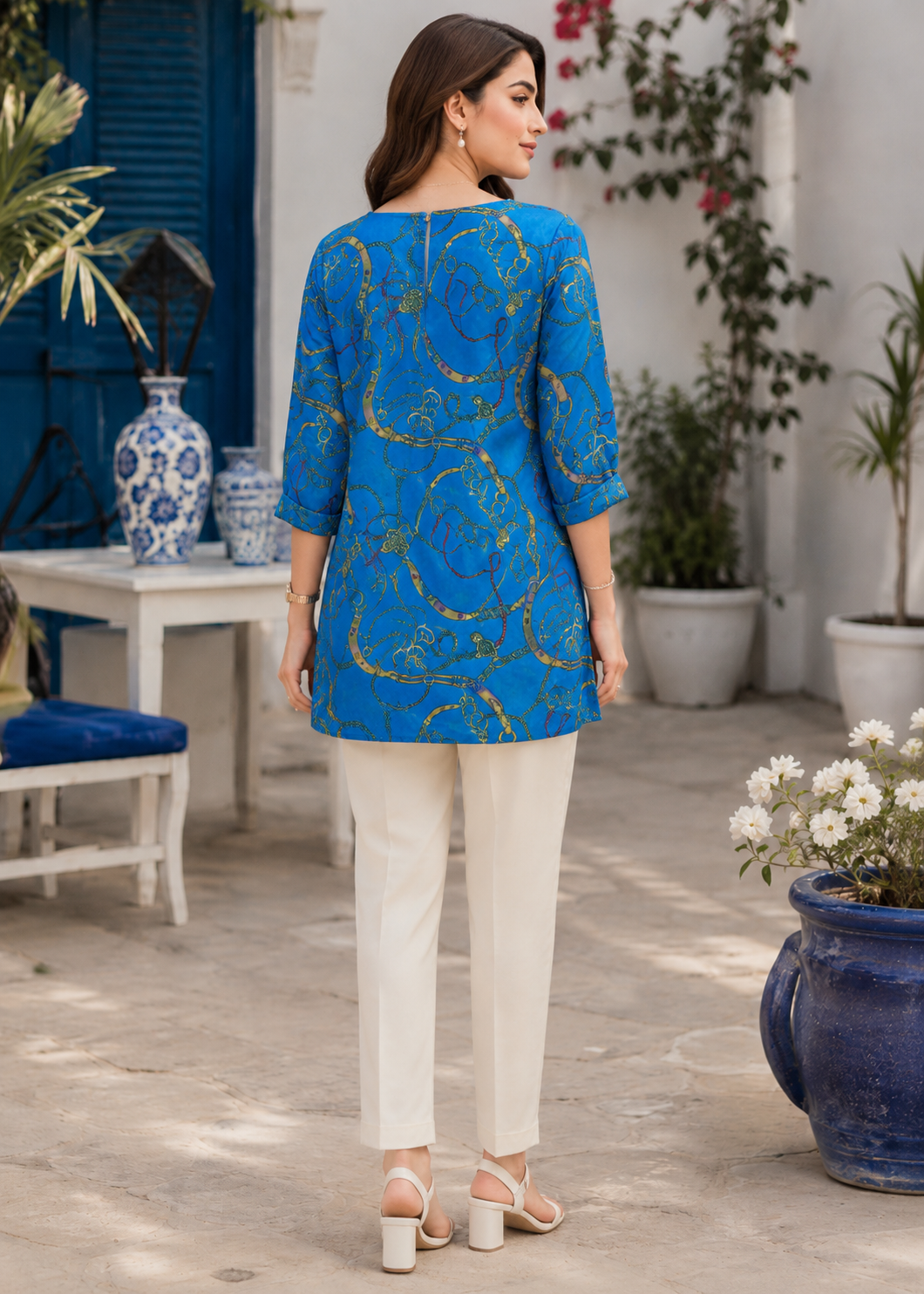 poly silk Top in Blue