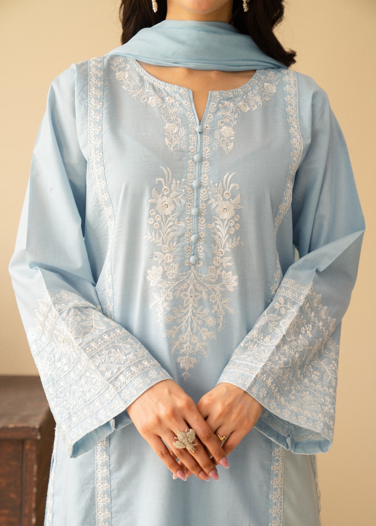 lawn cotton Kurta Set in Ice blue