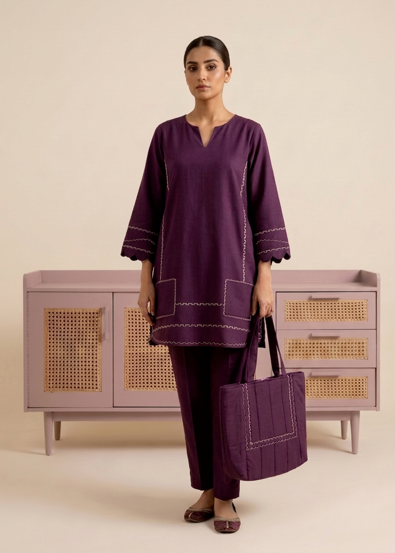 viscose linen Kurta Set in Purple