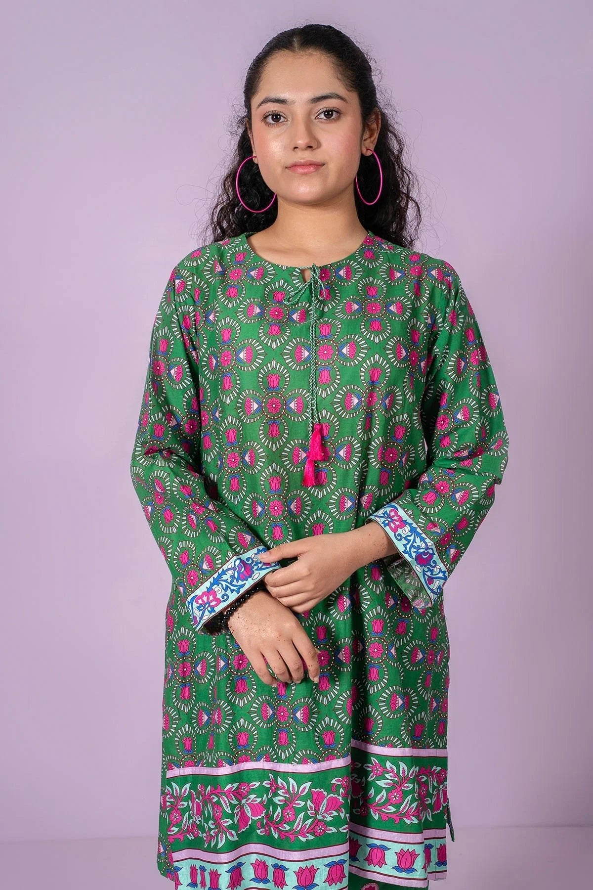 lawn cotton Kurta Set in Dark green