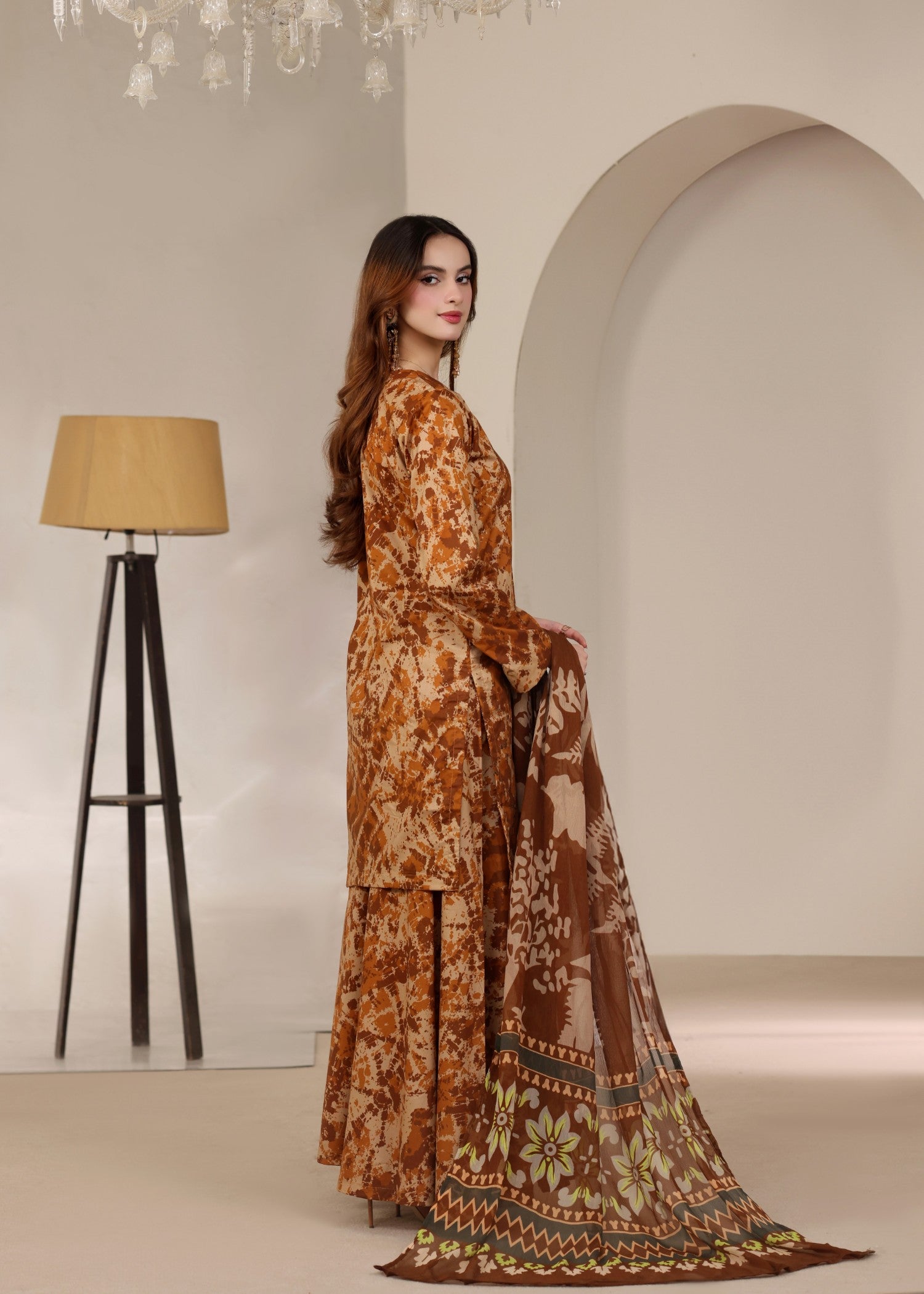 lawn Kurta Set in Hazelwood brown
