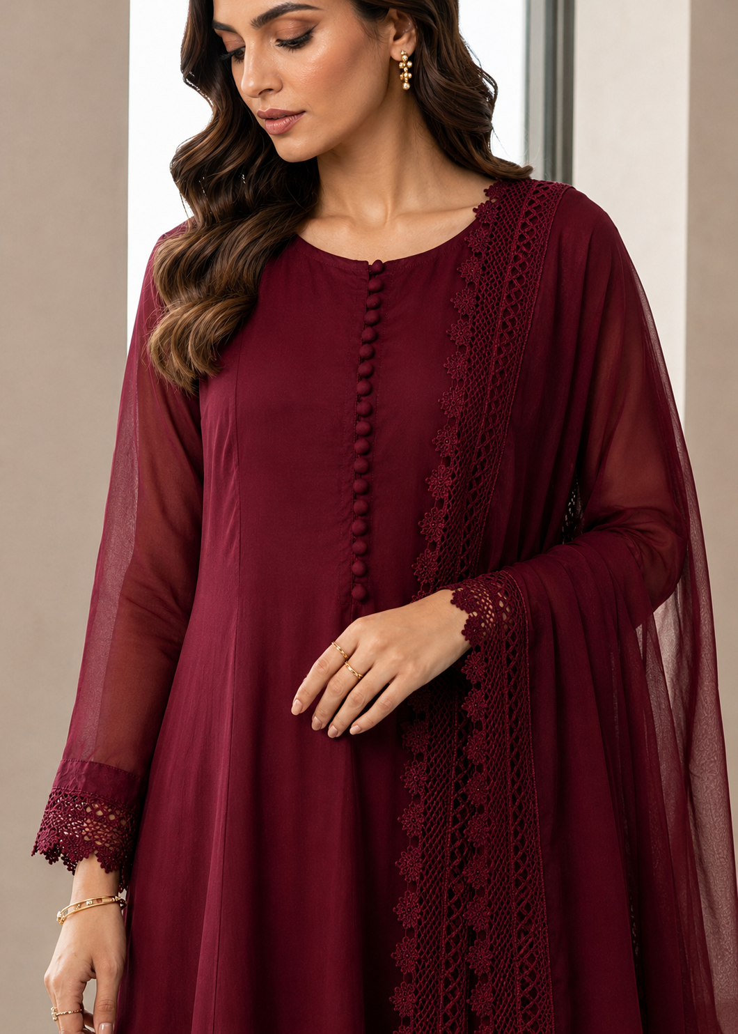 bemberg crinkle chiffon Maxi in Maroon