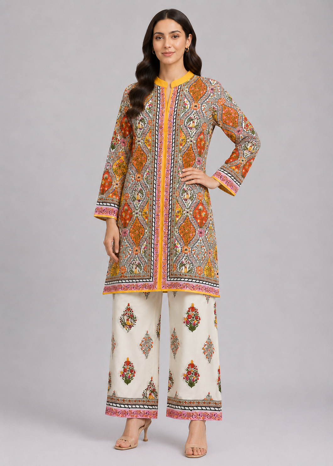 lawn Unstitched in Cream, multi