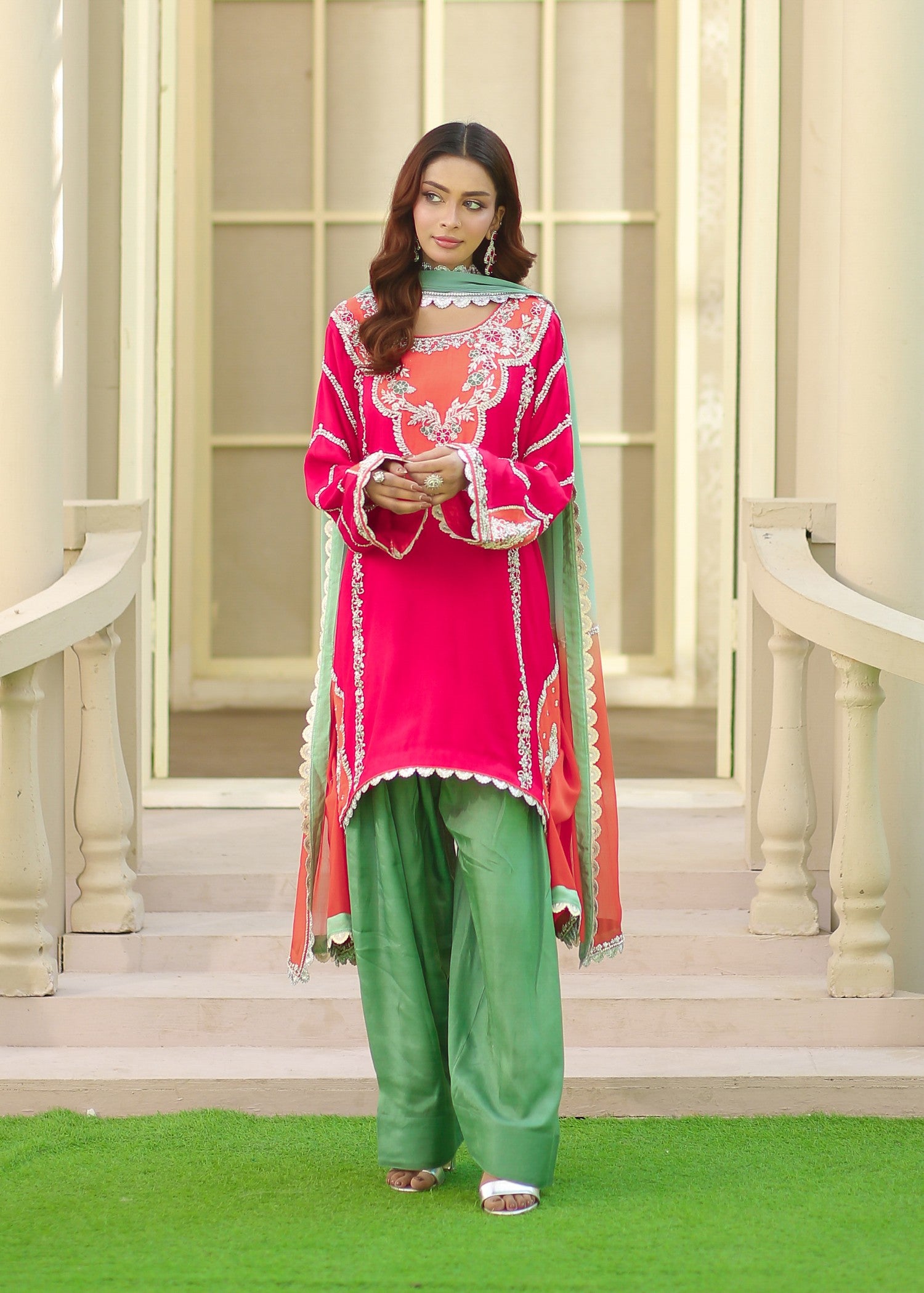 polyester-silk blend Kurta Set in Multi
