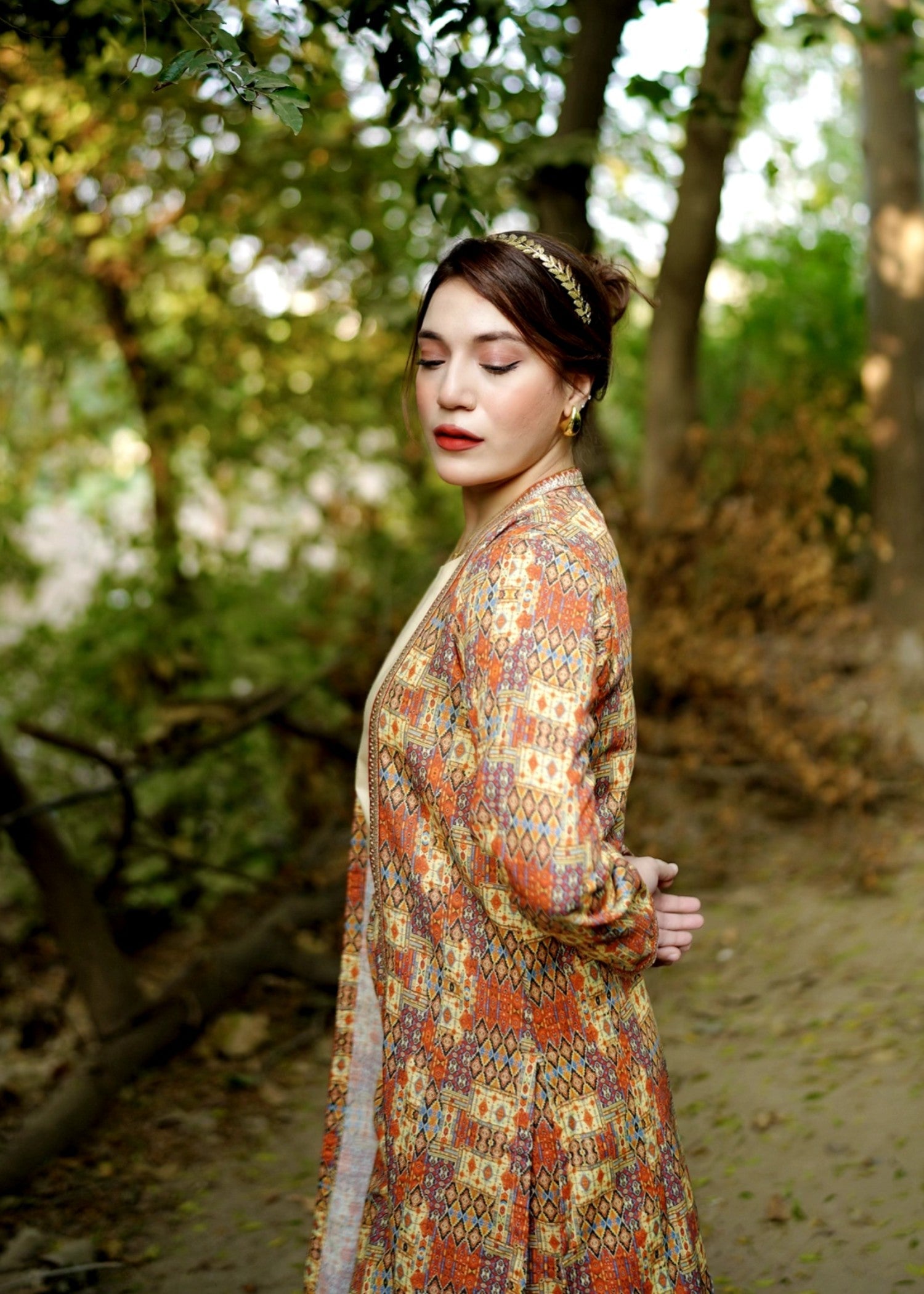 khaddar Gown in Multi