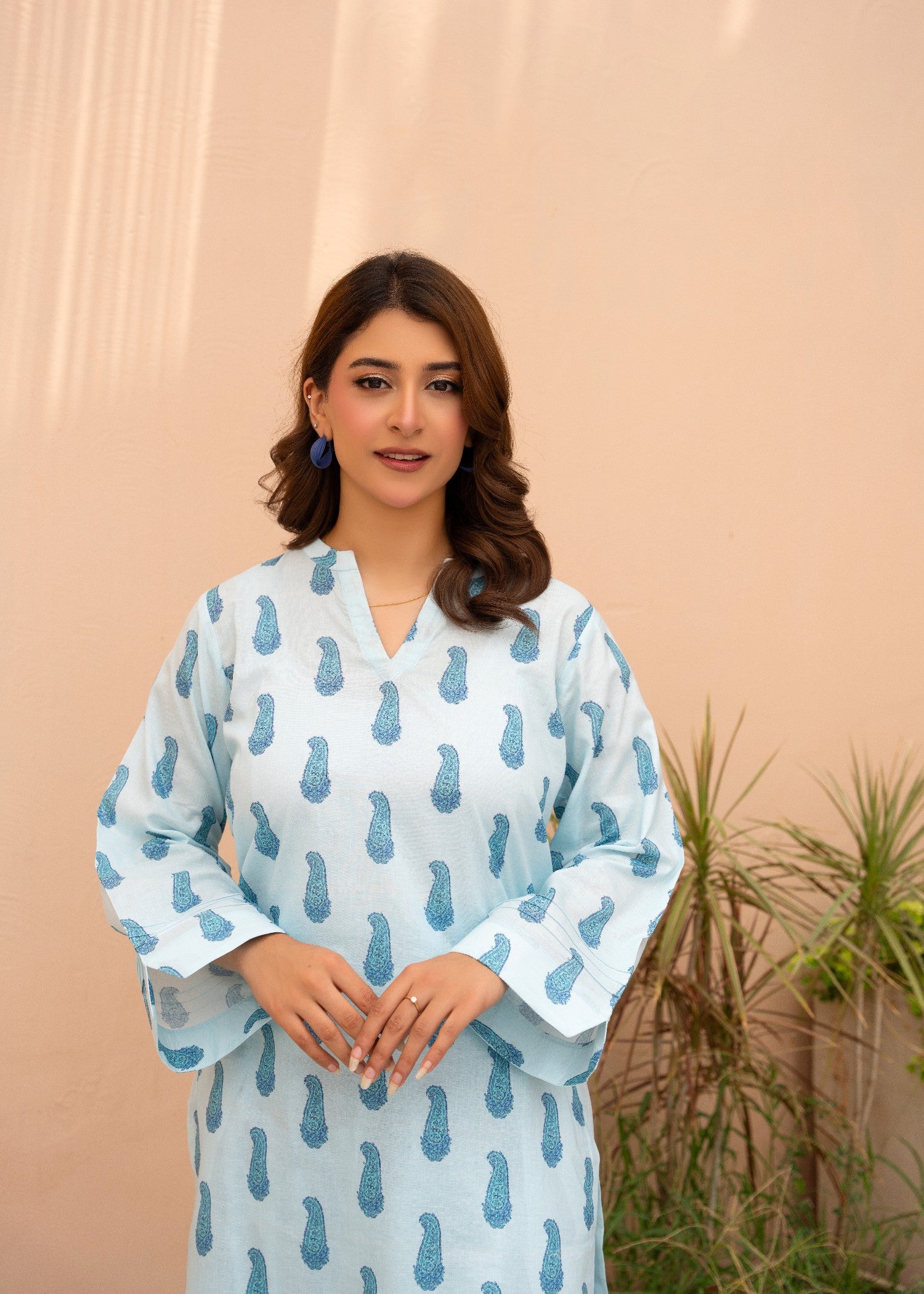 slub cambric Co Ord Sets in Blue lagoon