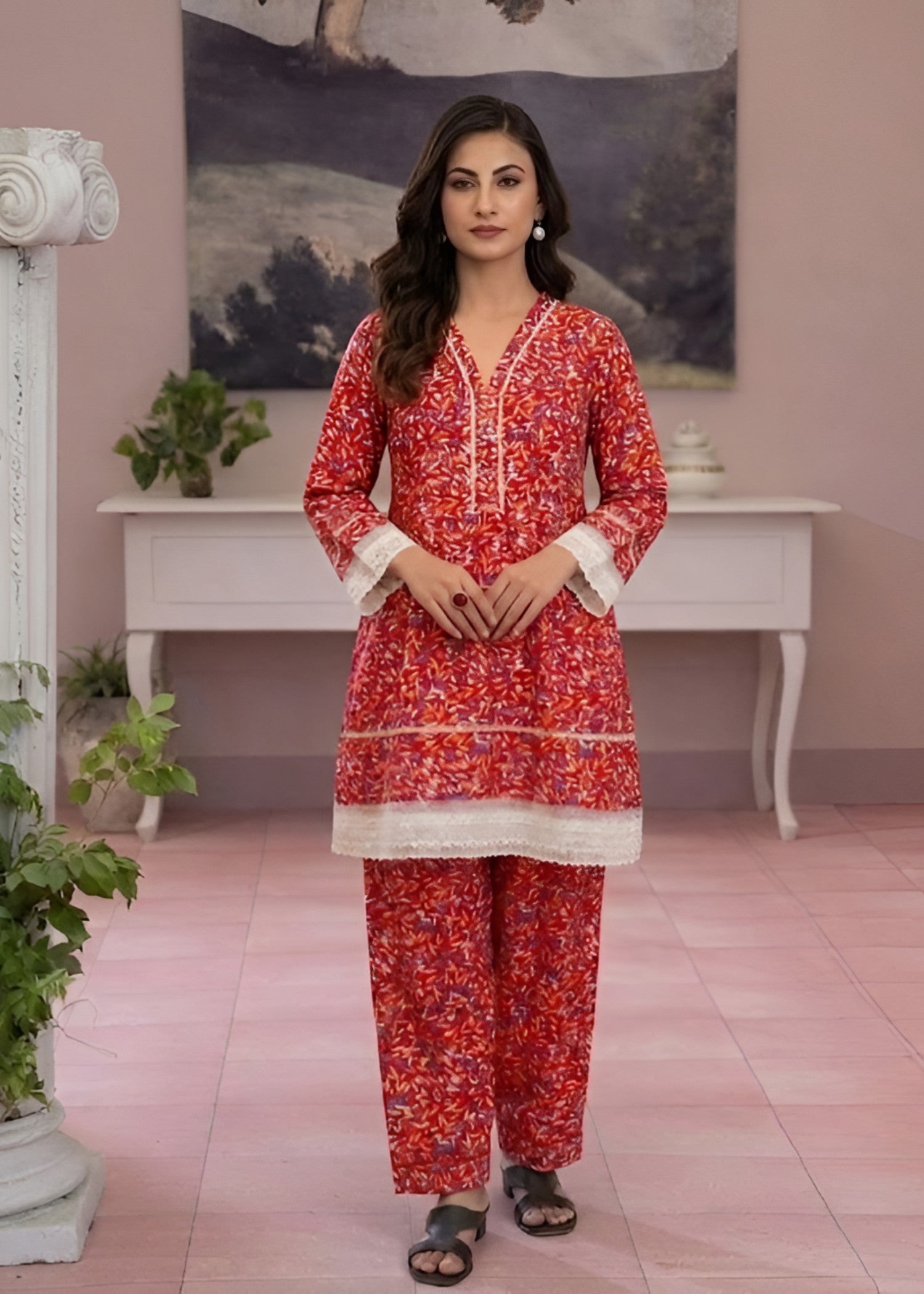 linen Short Frock in Red