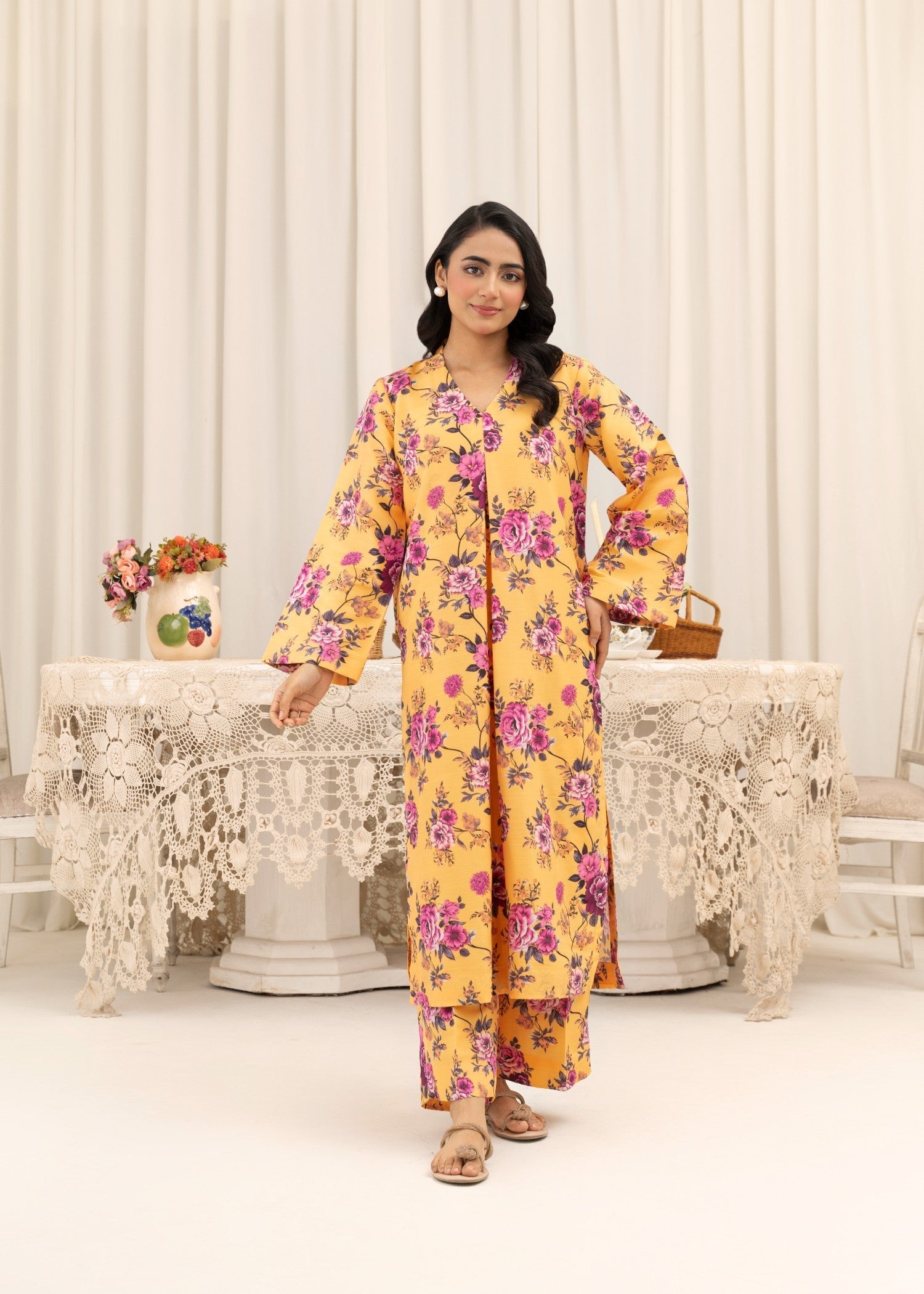 cotton silk Kurta Set in Mustard