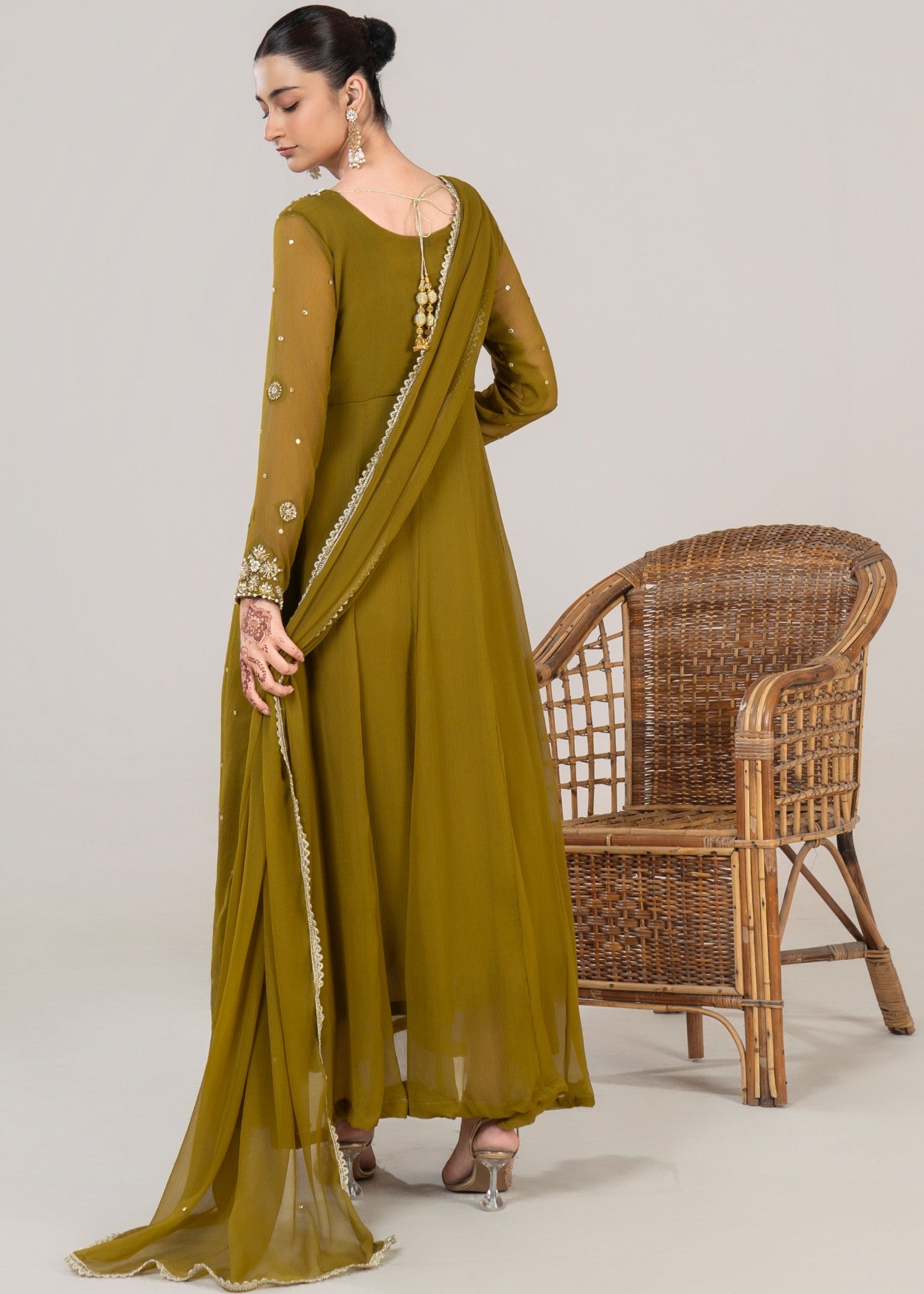 crinkle chiffon Maxi in Olive green