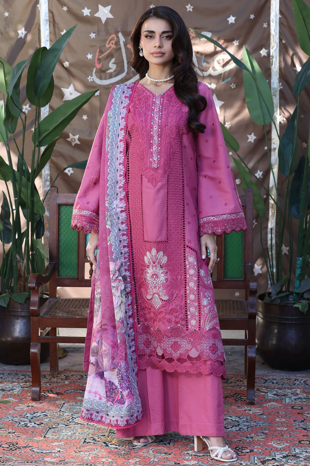 lawn Kurta Set in Deep pink