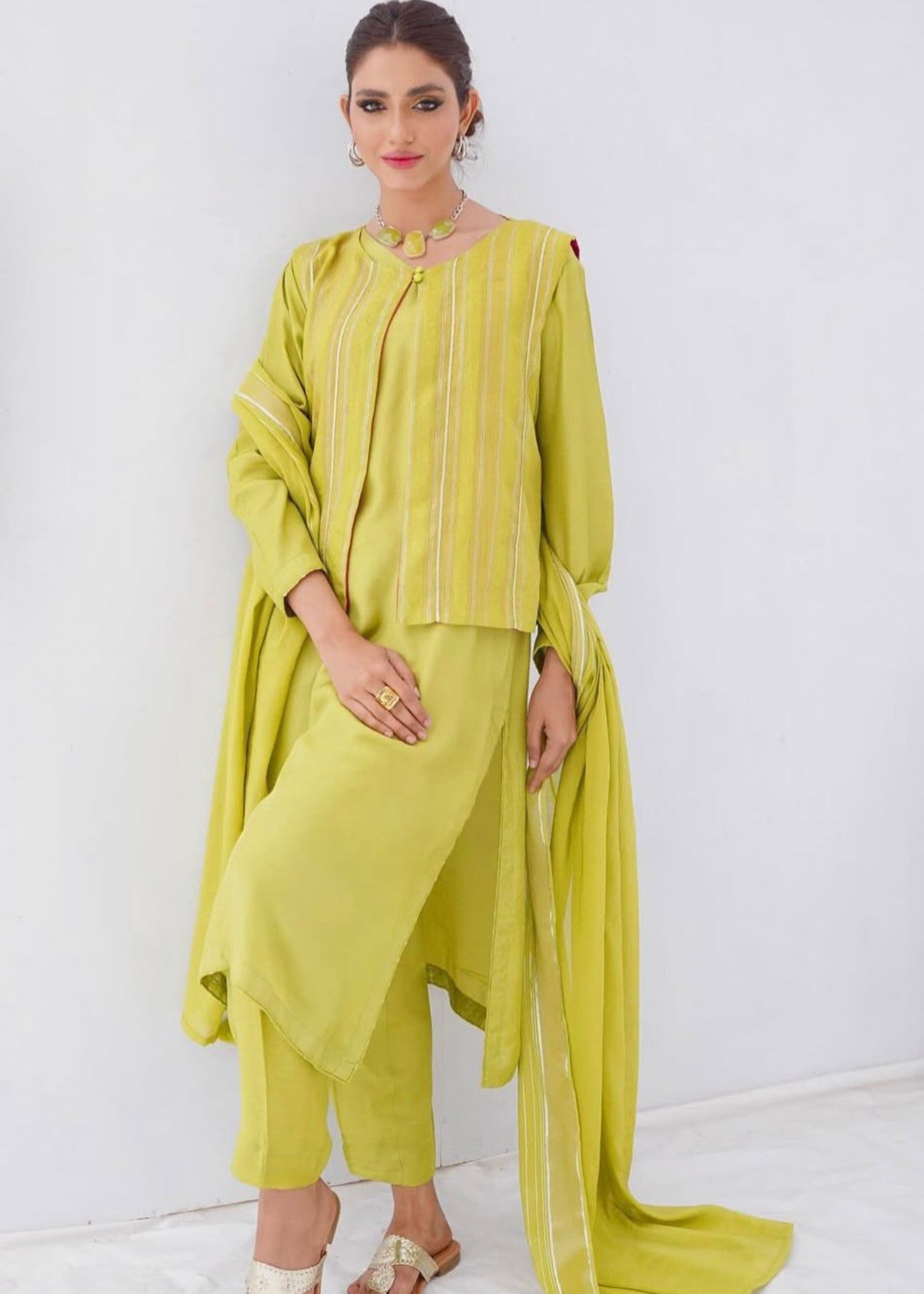 raw silk Jacket in Yellow green
