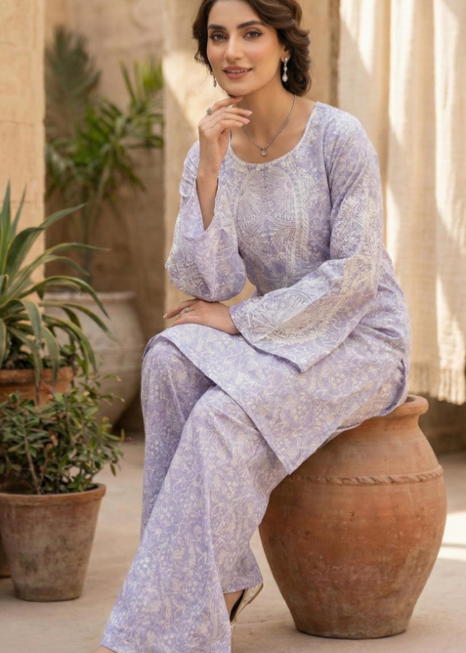silk Kurta Set in Lilac