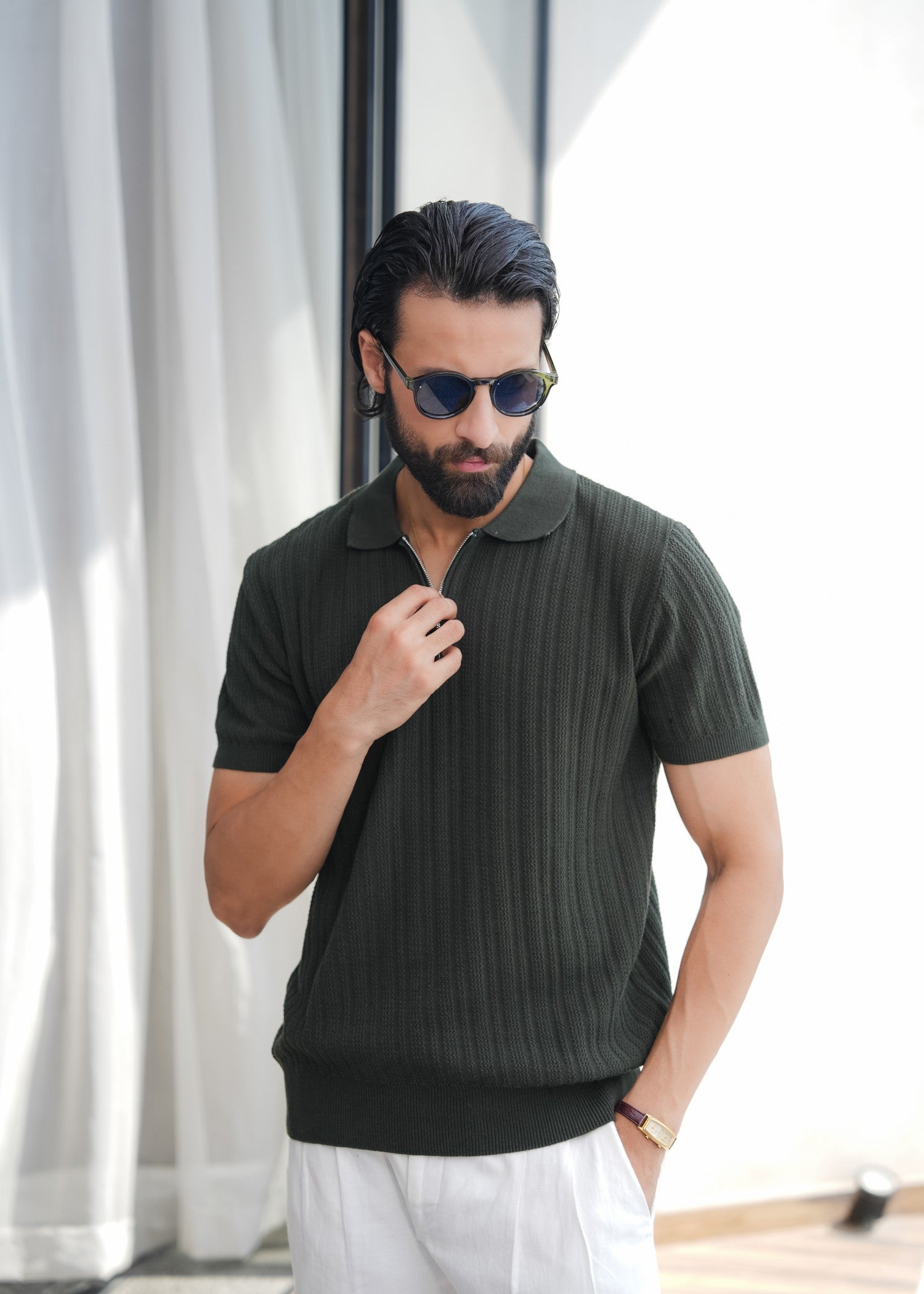 cotton Polo Shirt in Bottle green