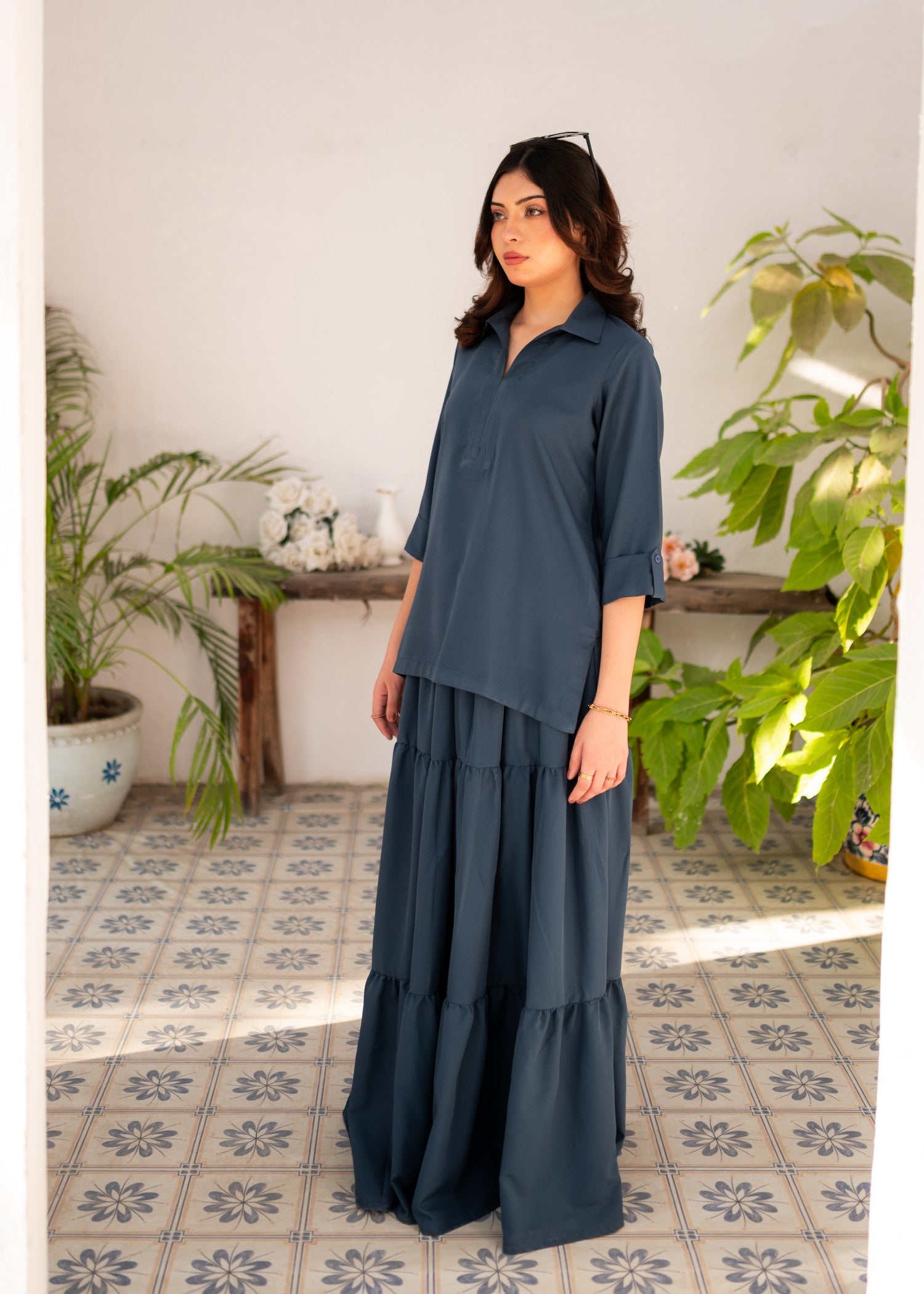 poly grip Skirt in Steel blue