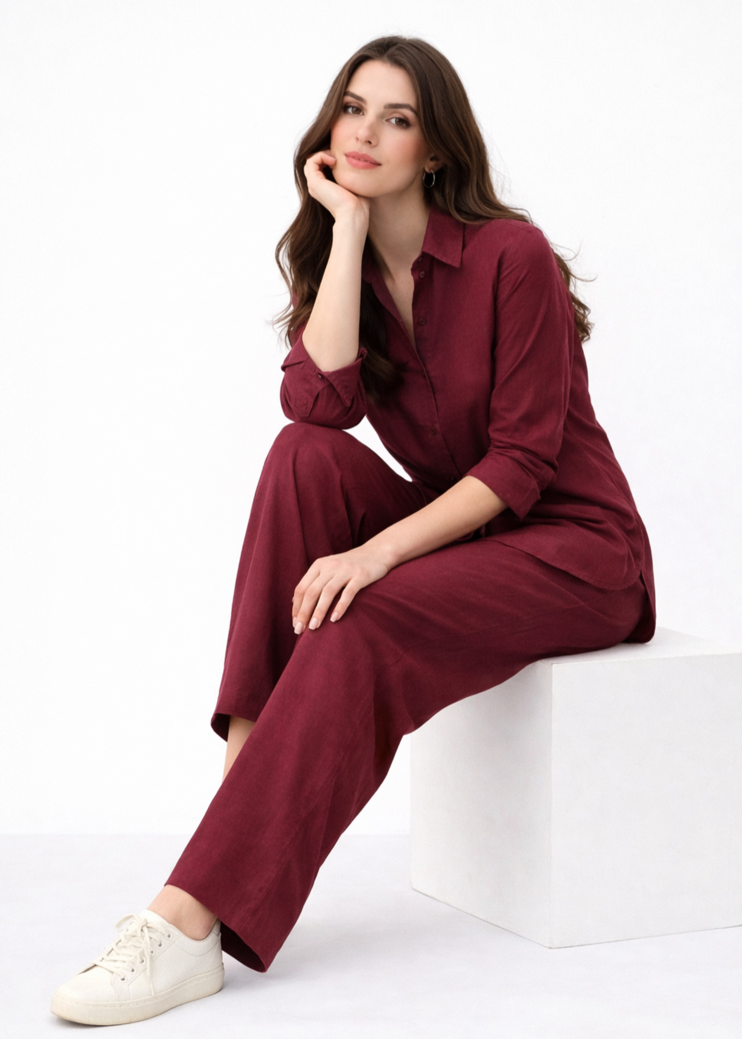 cambric cotton Co Ord Sets in Burgundy