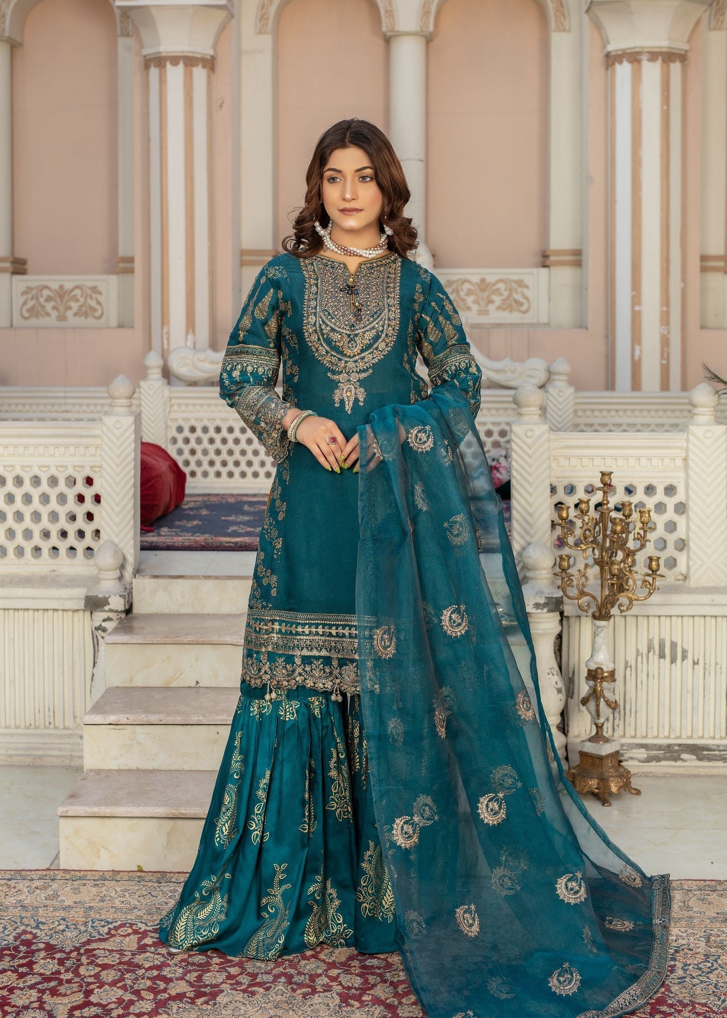 chiffon Gharara in Teal