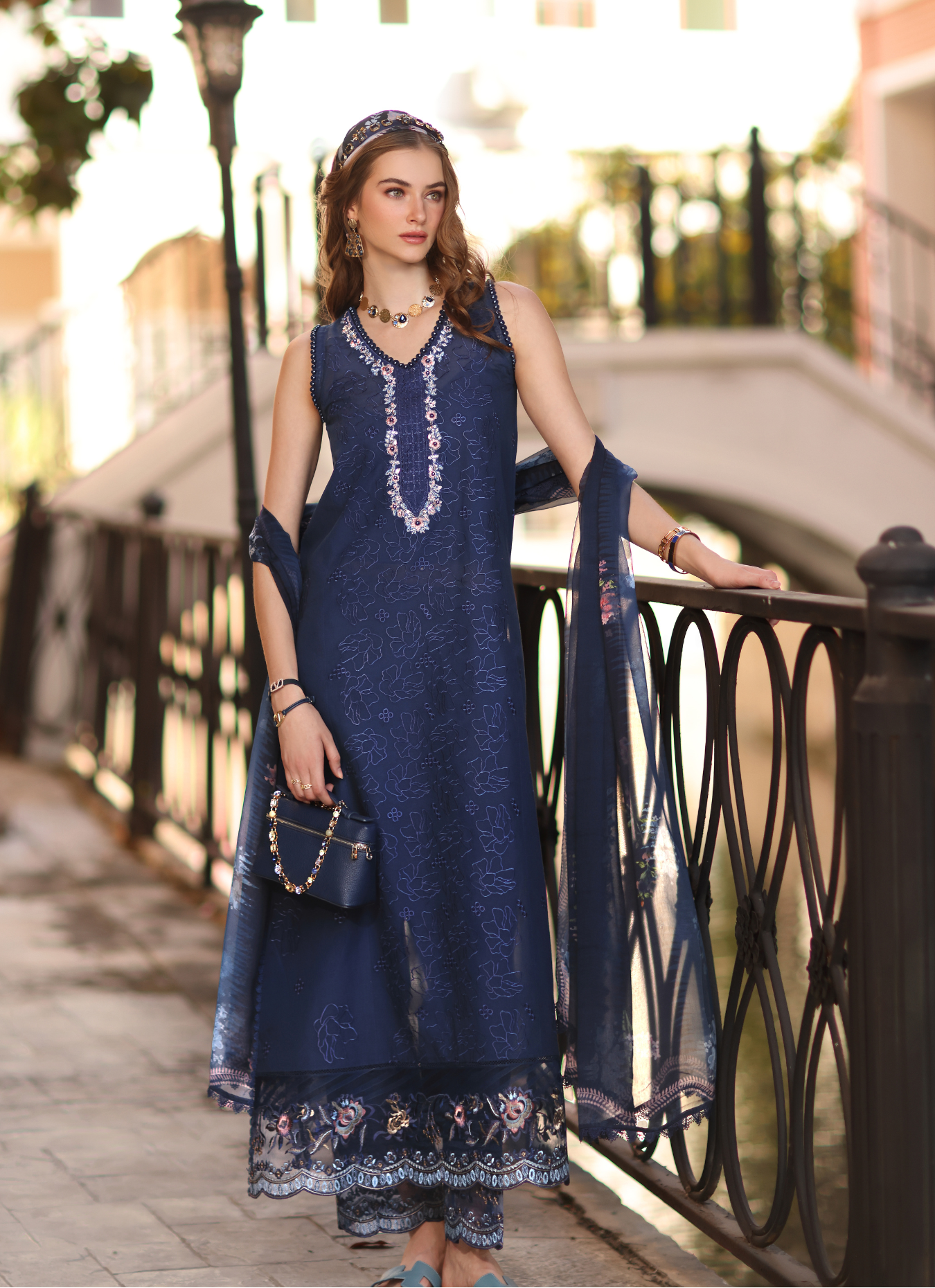 Noor Eid Luxe Printskhaas Lawn – D6 - A - Imperial Blue