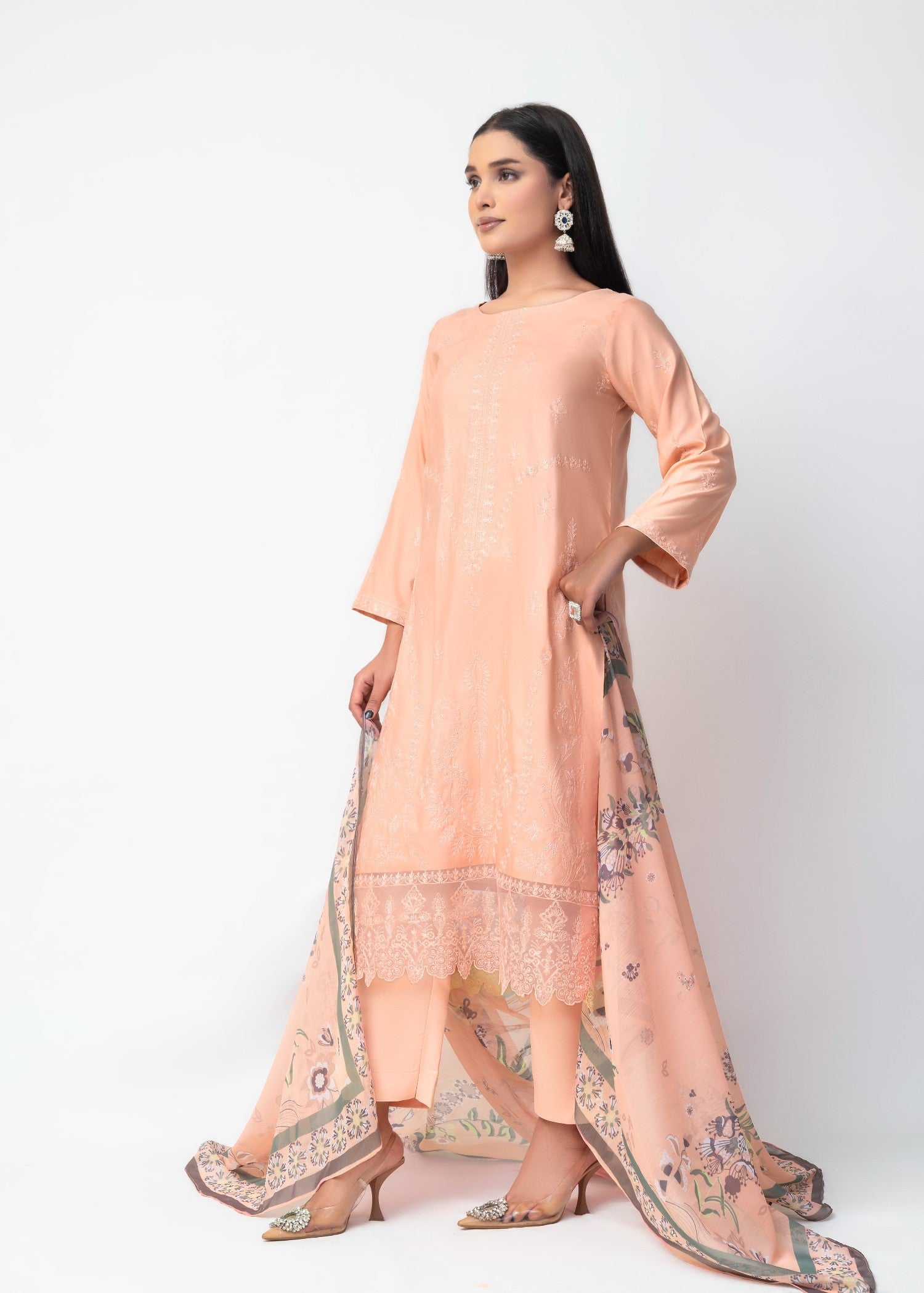 khaddar Kurta Set in Apricot orange