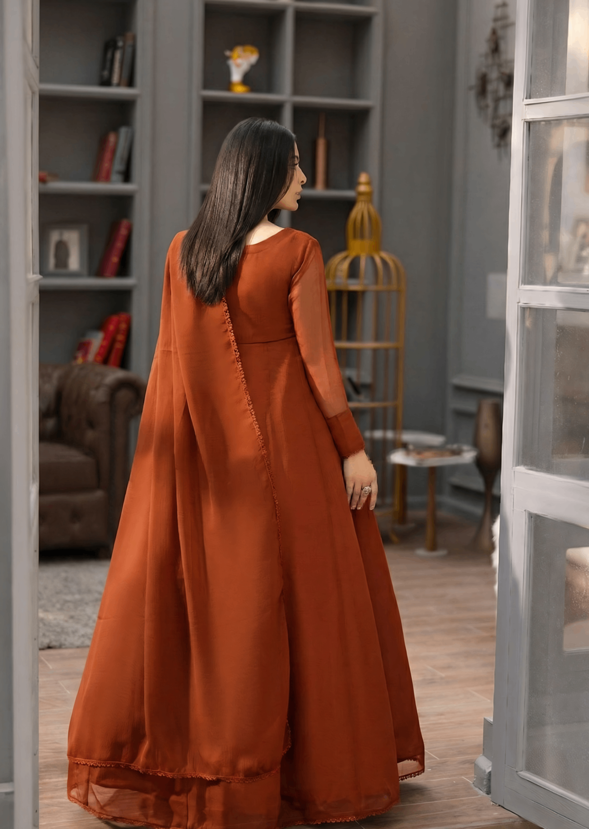 chiffon Maxi in Rust orange