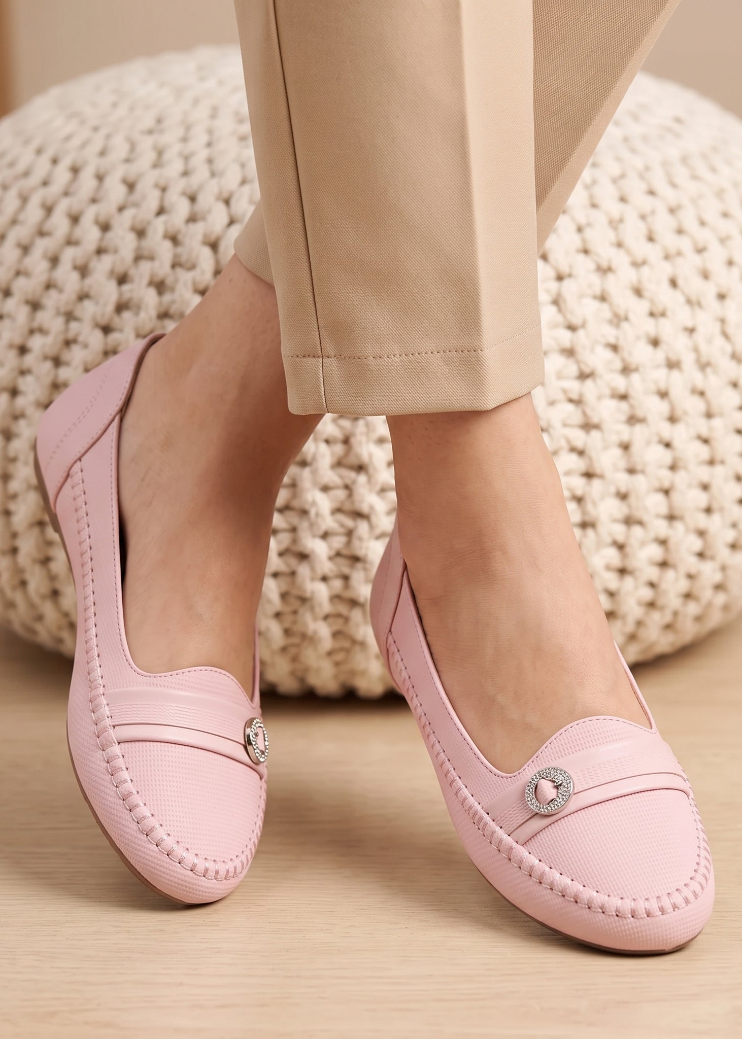 Moccasins in Tea rose pink by - High Quality Women Moccasins OZY5681